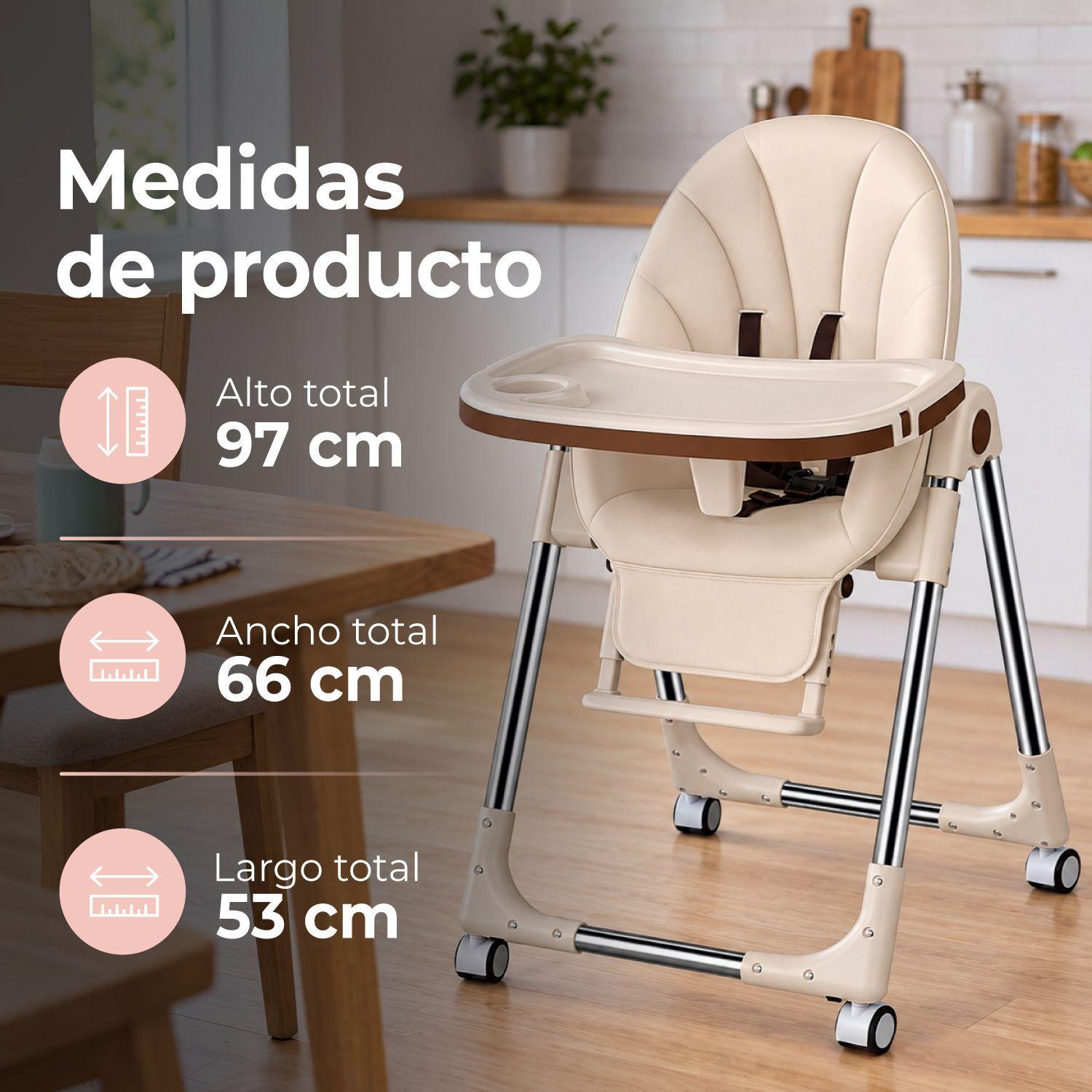 Silla De Comer Bebe Regulable Eco Cuero Beige-2