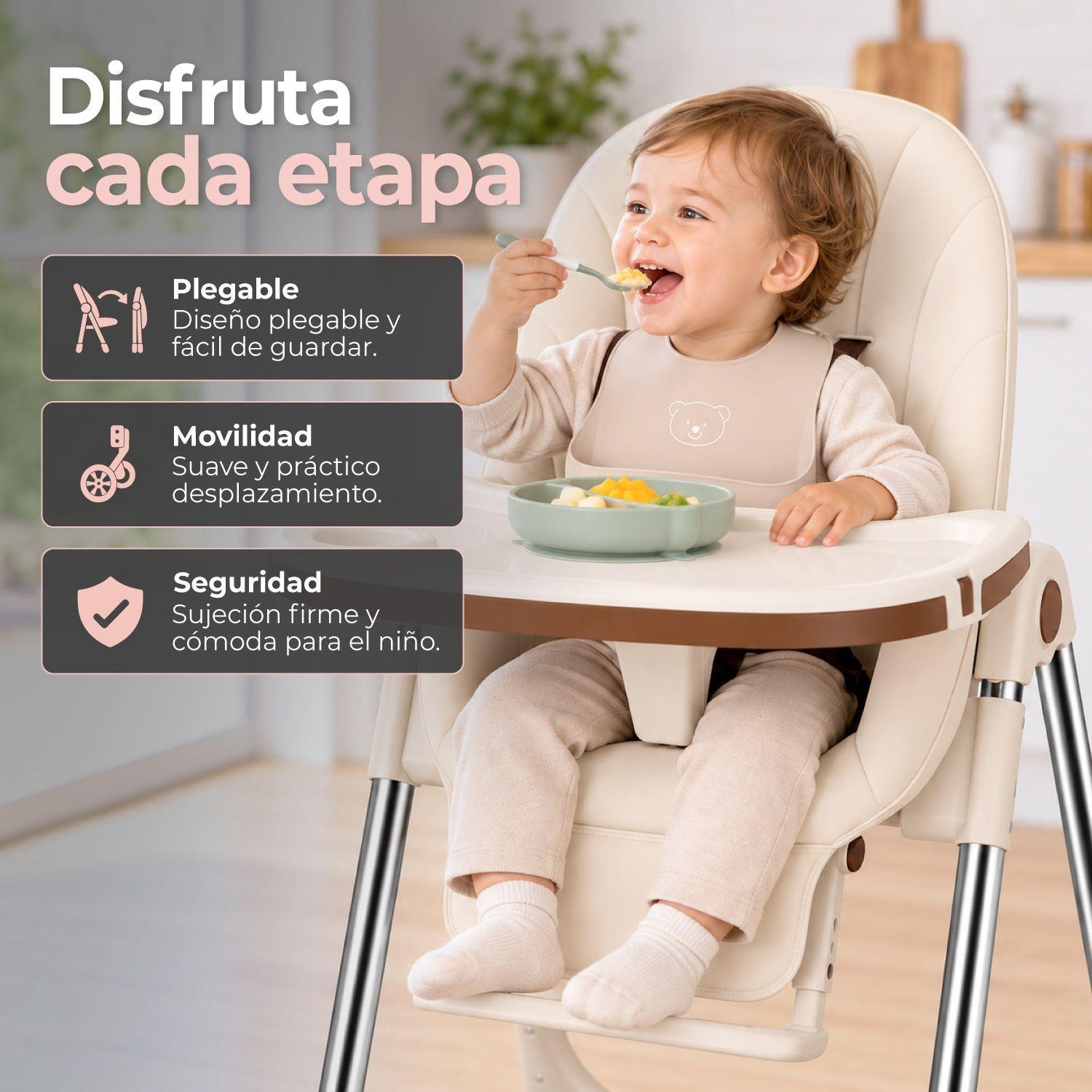 Silla De Comer Bebe Regulable Eco Cuero Beige-3