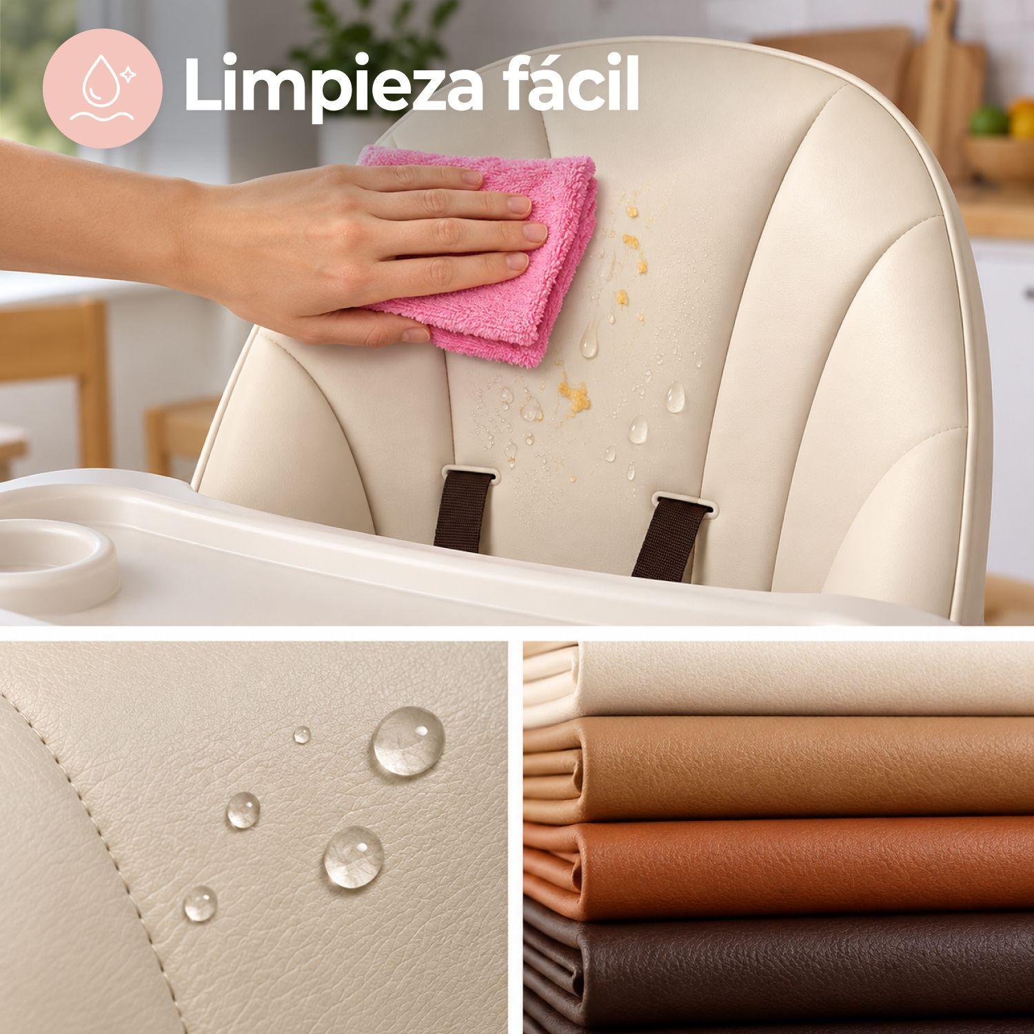 Silla De Comer Bebe Regulable Eco Cuero Beige-4
