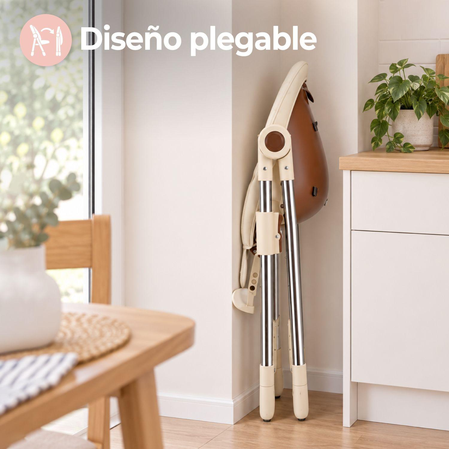 Silla De Comer Bebe Regulable Eco Cuero Beige-5