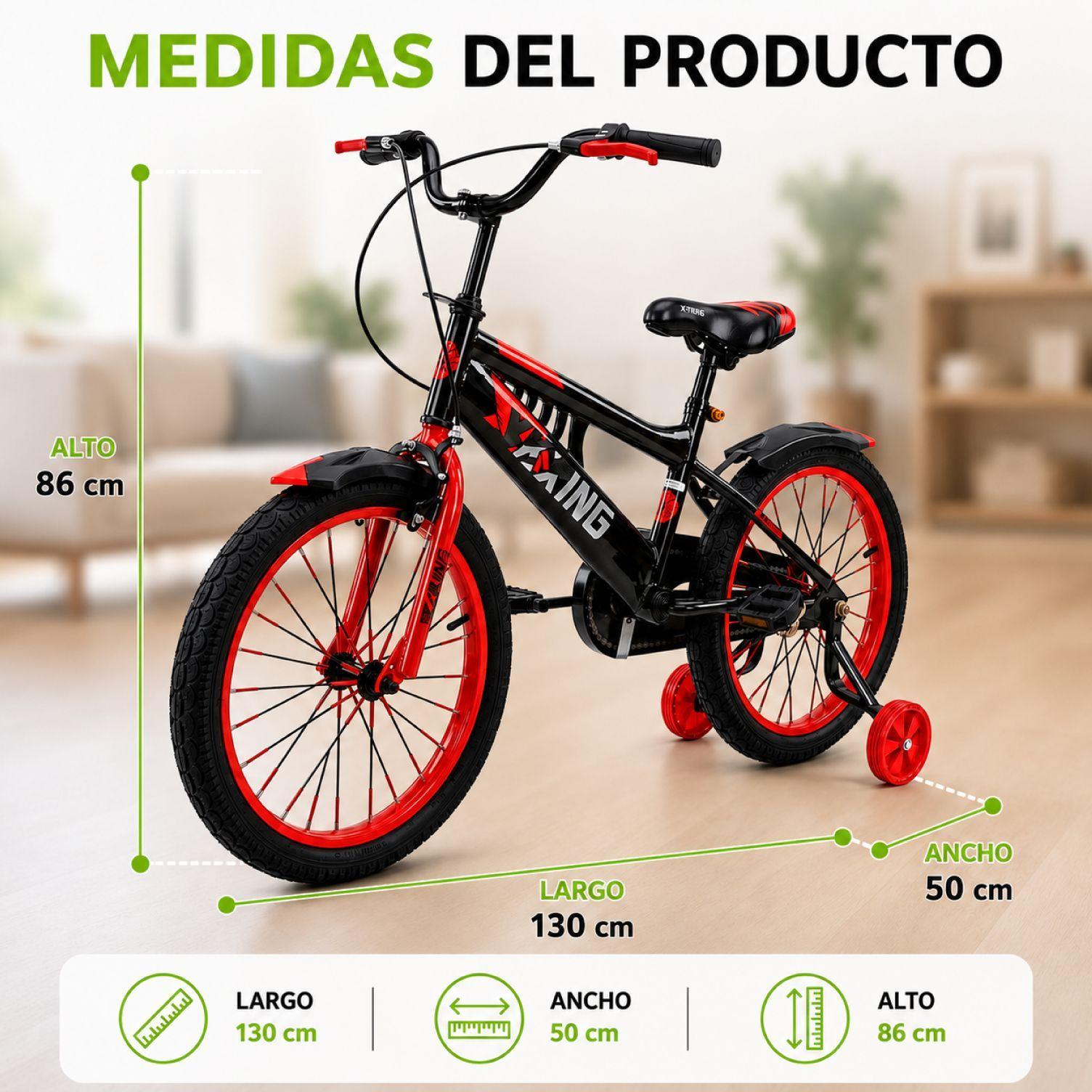 Bicicleta  BMX Aro 20" Negra/Roja con Rueditas de Apoyo-2