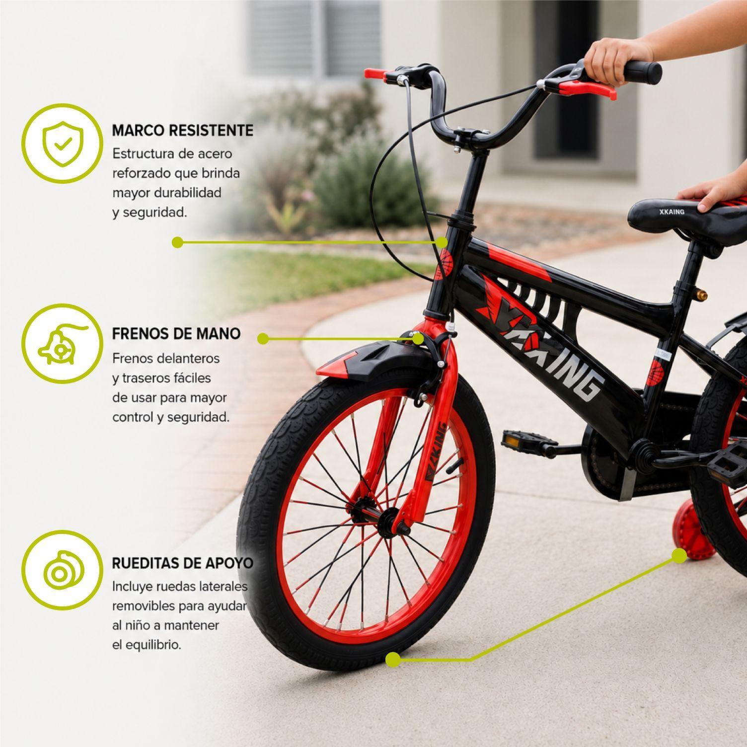 Bicicleta  BMX Aro 20" Negra/Roja con Rueditas de Apoyo-3