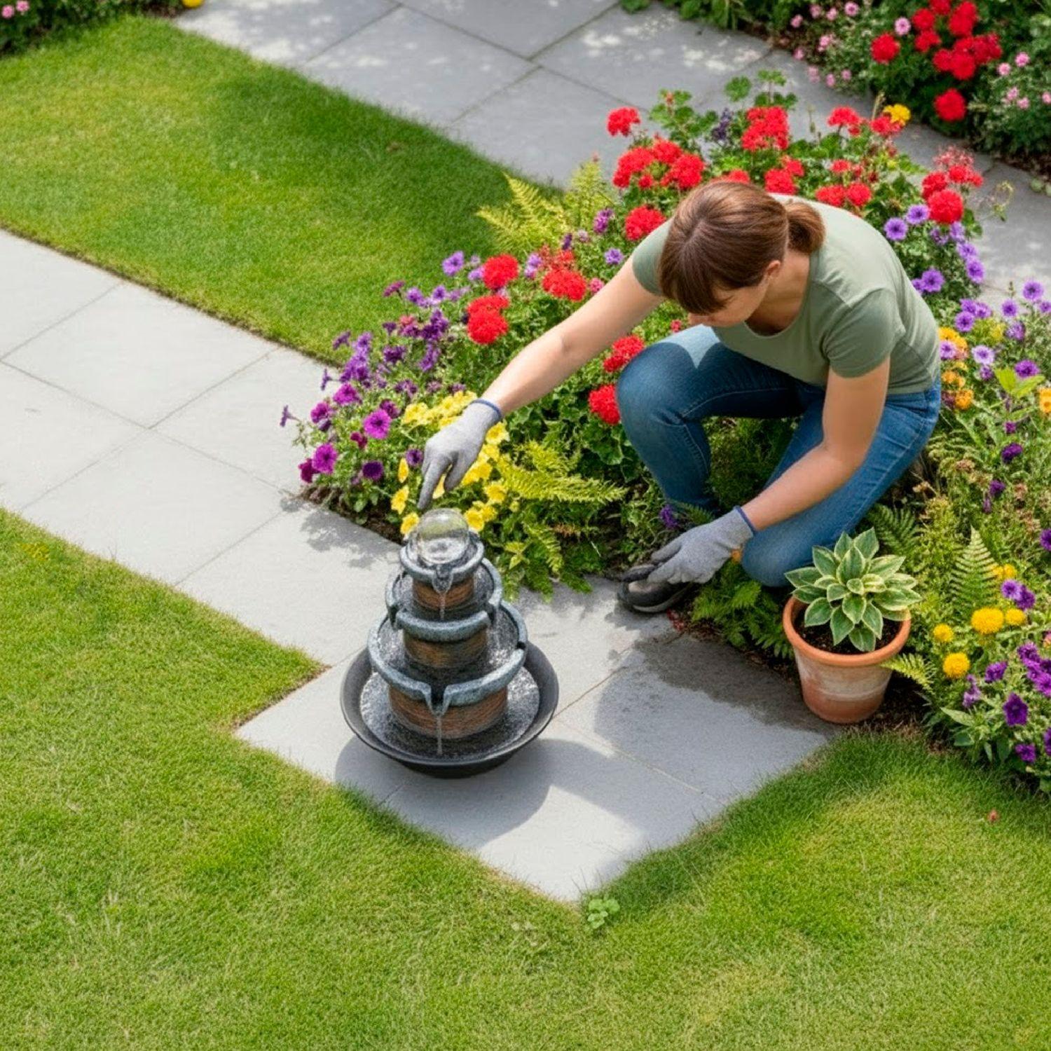 Fuente de agua Cascada natural 3 niveles con iluminación LED-3