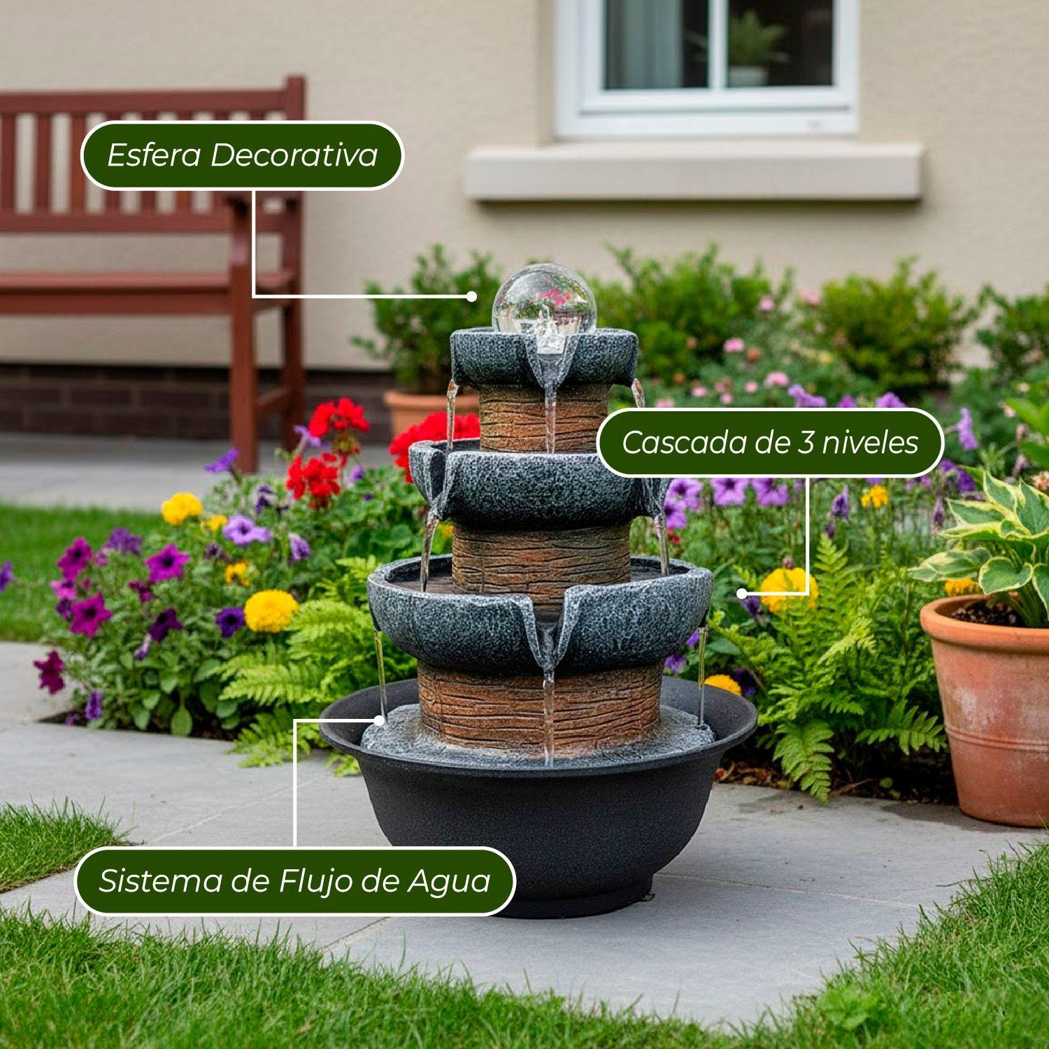 Fuente de agua Cascada natural 3 niveles con iluminación LED-4