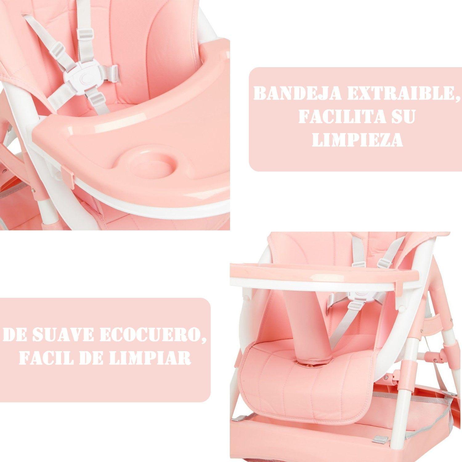 Silla De Comer Bebe Eco Cuero Ajustable Rosada-6