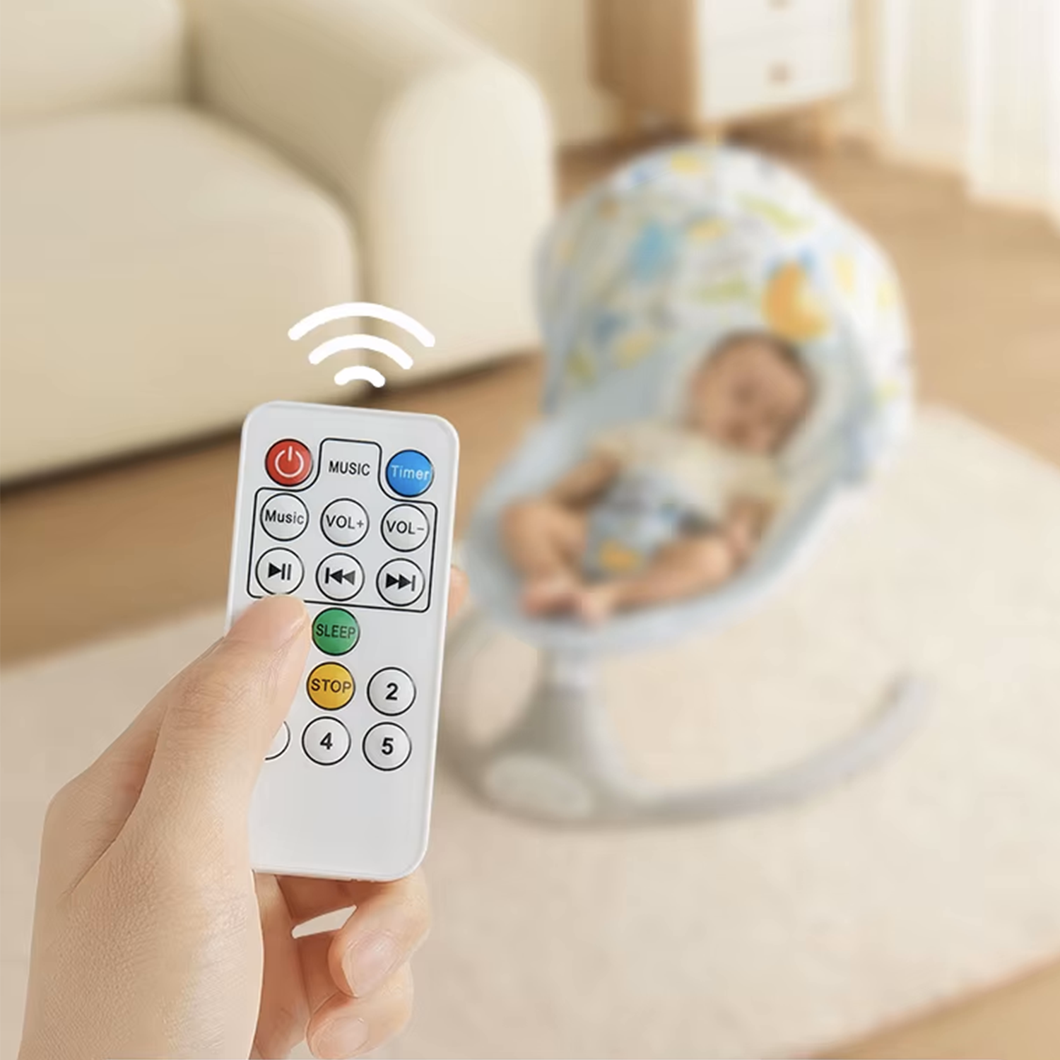 Silla Mecedora Bebe Inalámbrica Musical Bluetooth Gris-3