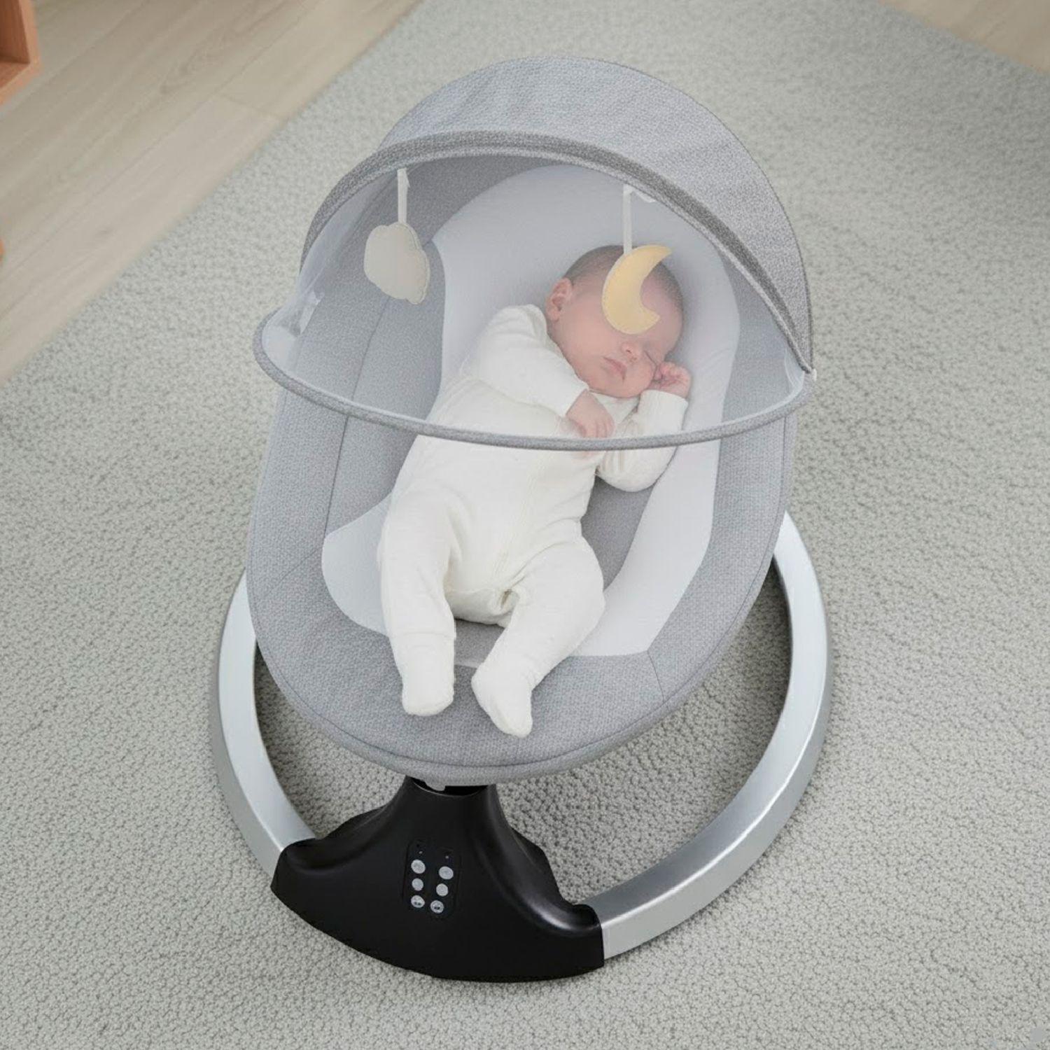 Silla Mecedora Bebe Inalámbrica Musical Bluetooth Gris-4