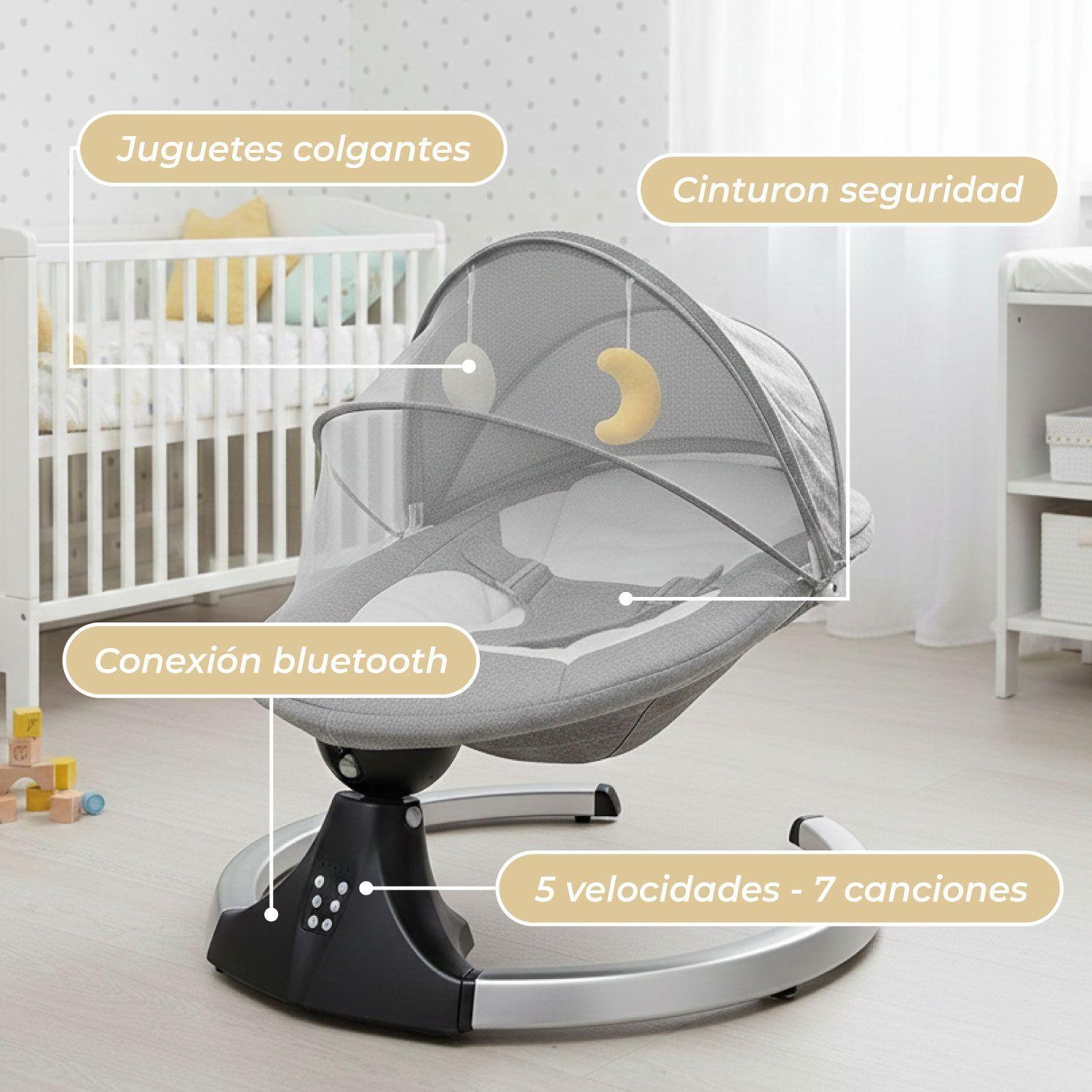 Silla Mecedora Bebe Inalámbrica Musical Bluetooth Gris-5
