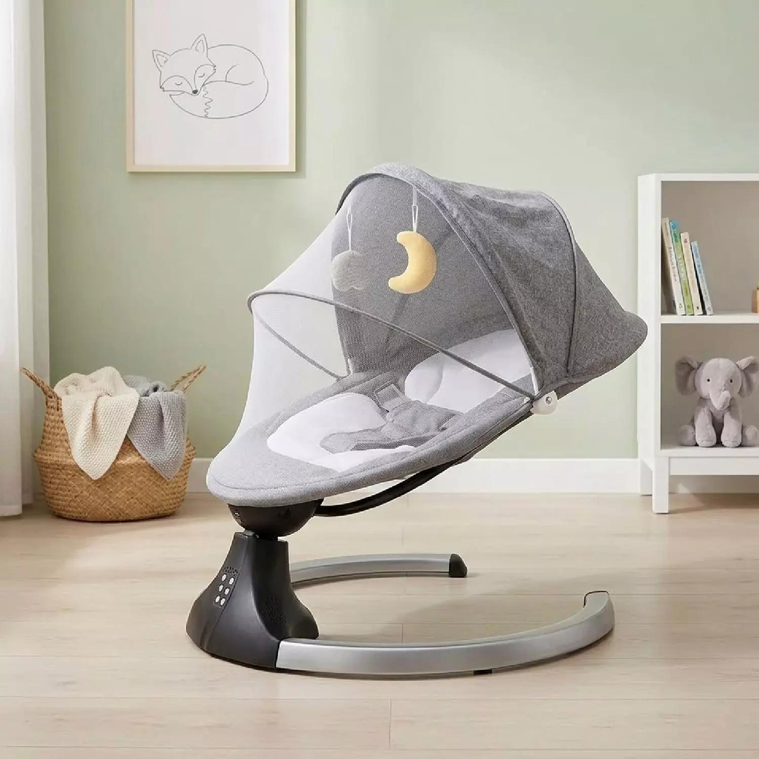 Silla Mecedora Bebe Inalámbrica Musical Bluetooth Gris-1
