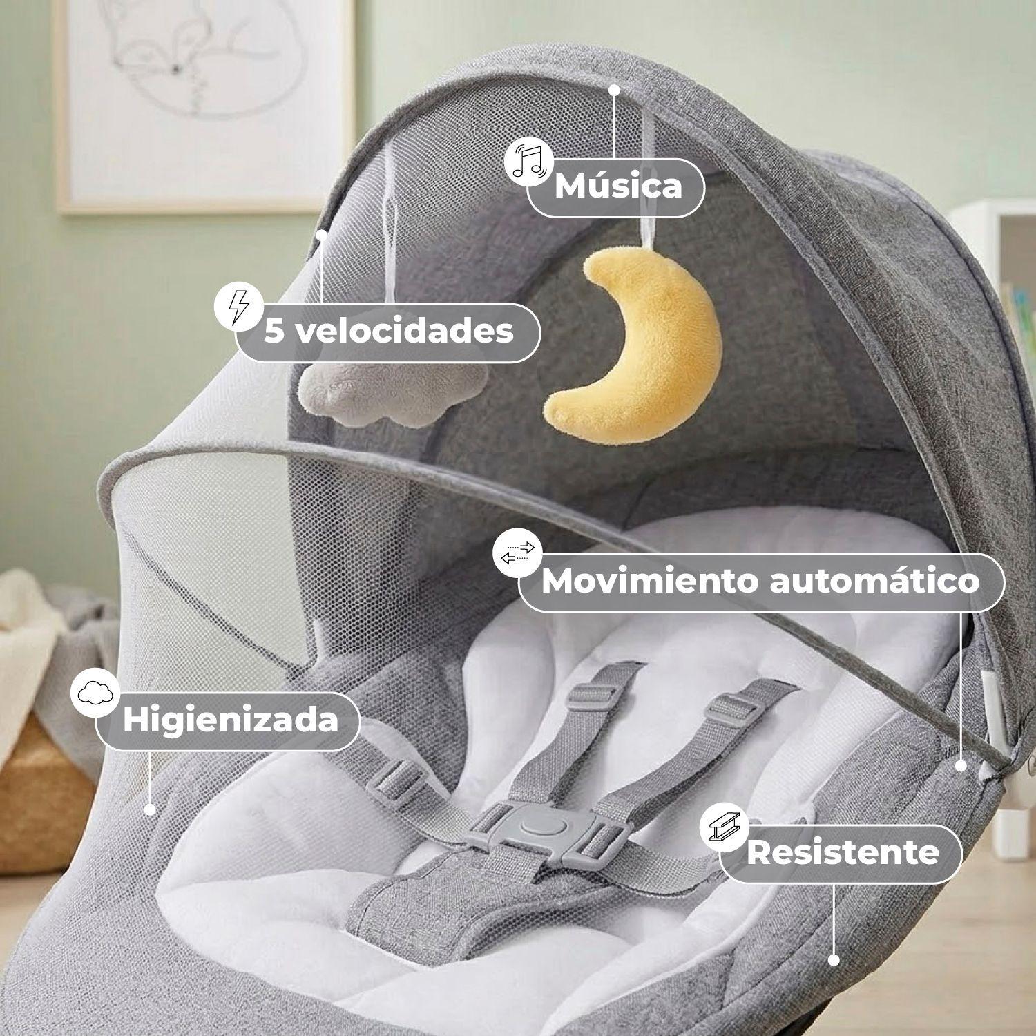 Silla Mecedora Bebe Inalámbrica Musical Bluetooth Gris-3
