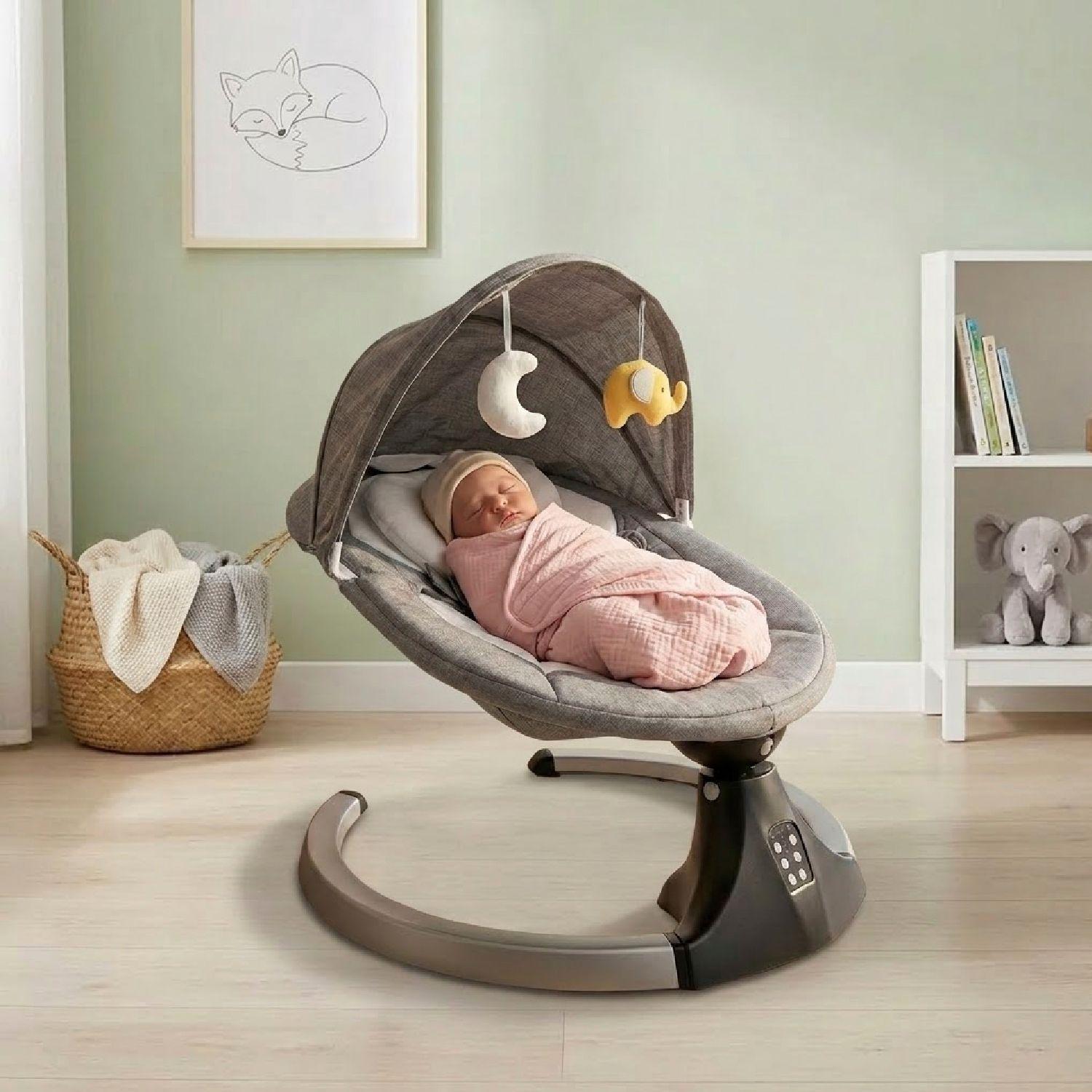 Silla Mecedora Bebe Inalámbrica Musical Bluetooth Gris-4