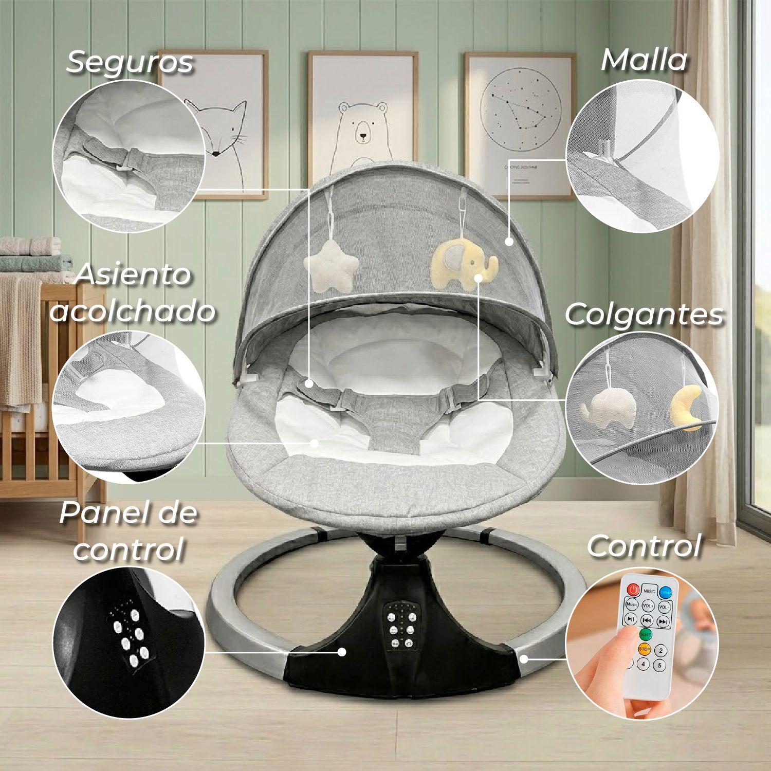 Silla Mecedora Bebe Inalámbrica Musical Bluetooth Gris-5