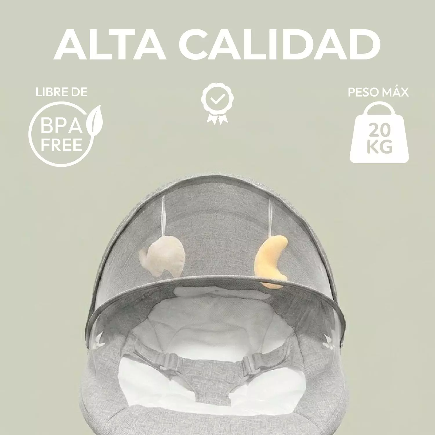 Silla Mecedora Bebe Inalámbrica Musical Bluetooth Gris-6