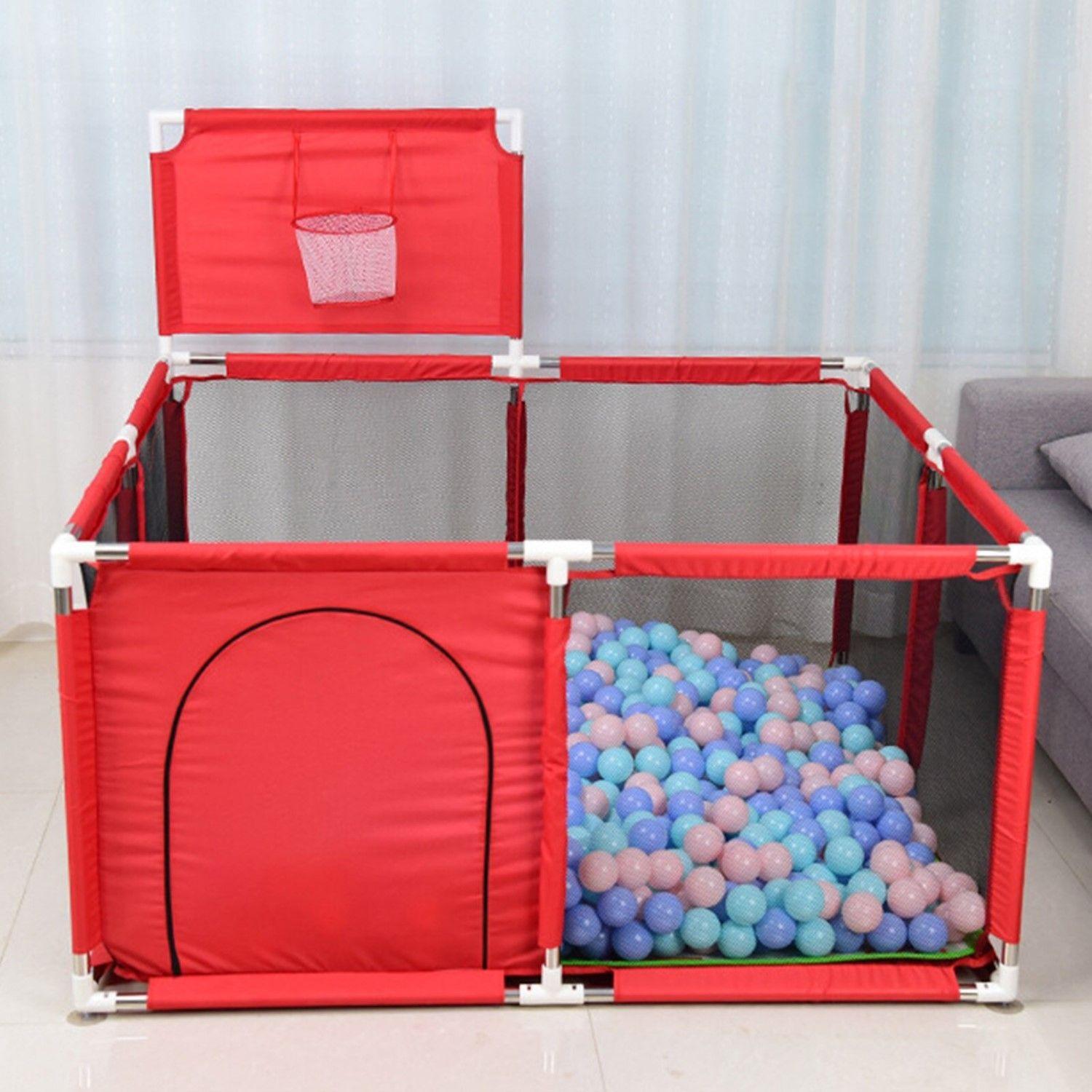 Corral de Seguridad Bebe 126cm Con Aro y Pelotitas Rojo-4