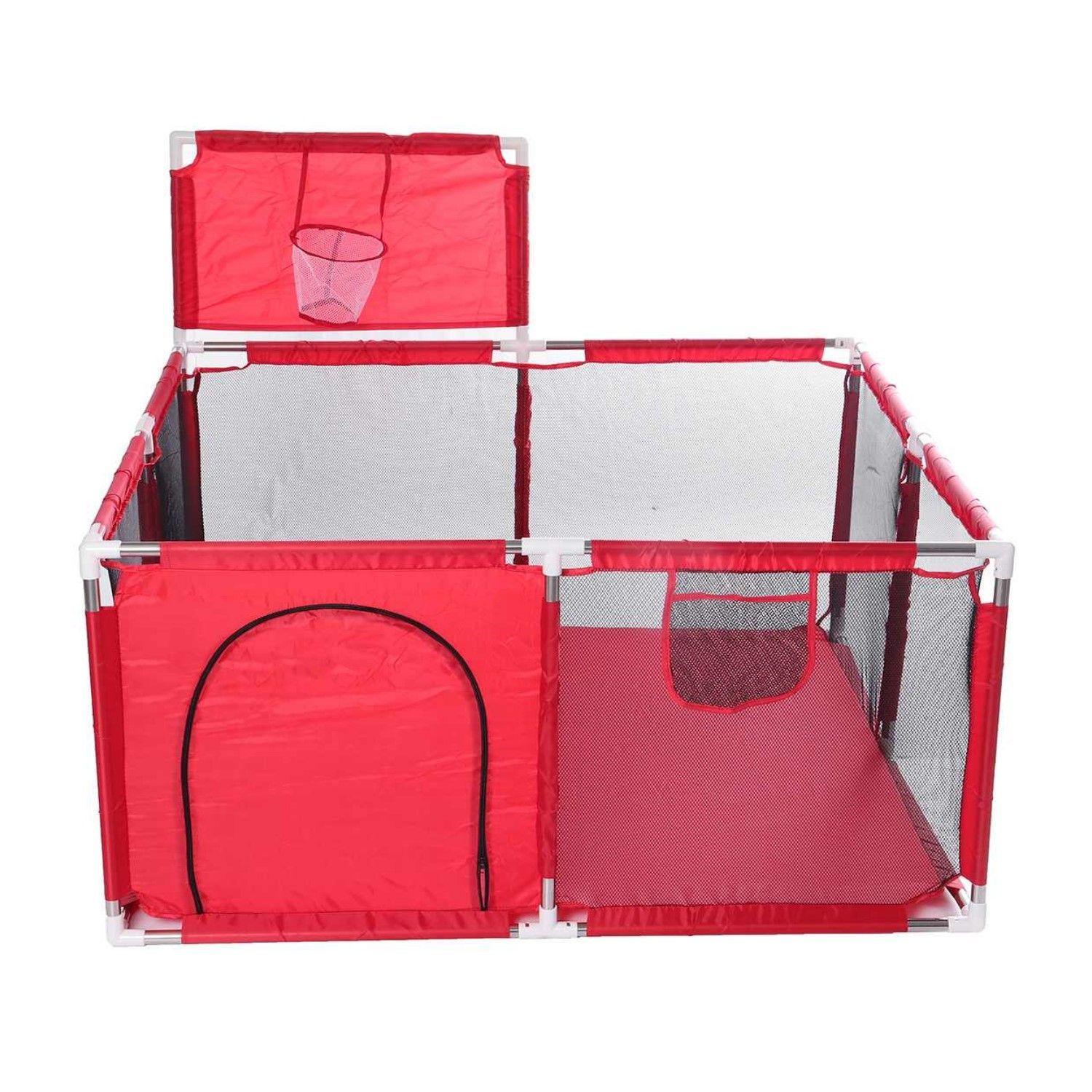 Corral de Seguridad Bebe 126cm Con Aro y Pelotitas Rojo-5