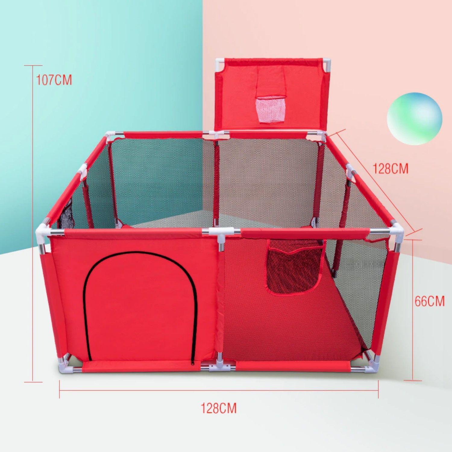 Corral de Seguridad Bebe 126cm Con Aro y Pelotitas Rojo-6