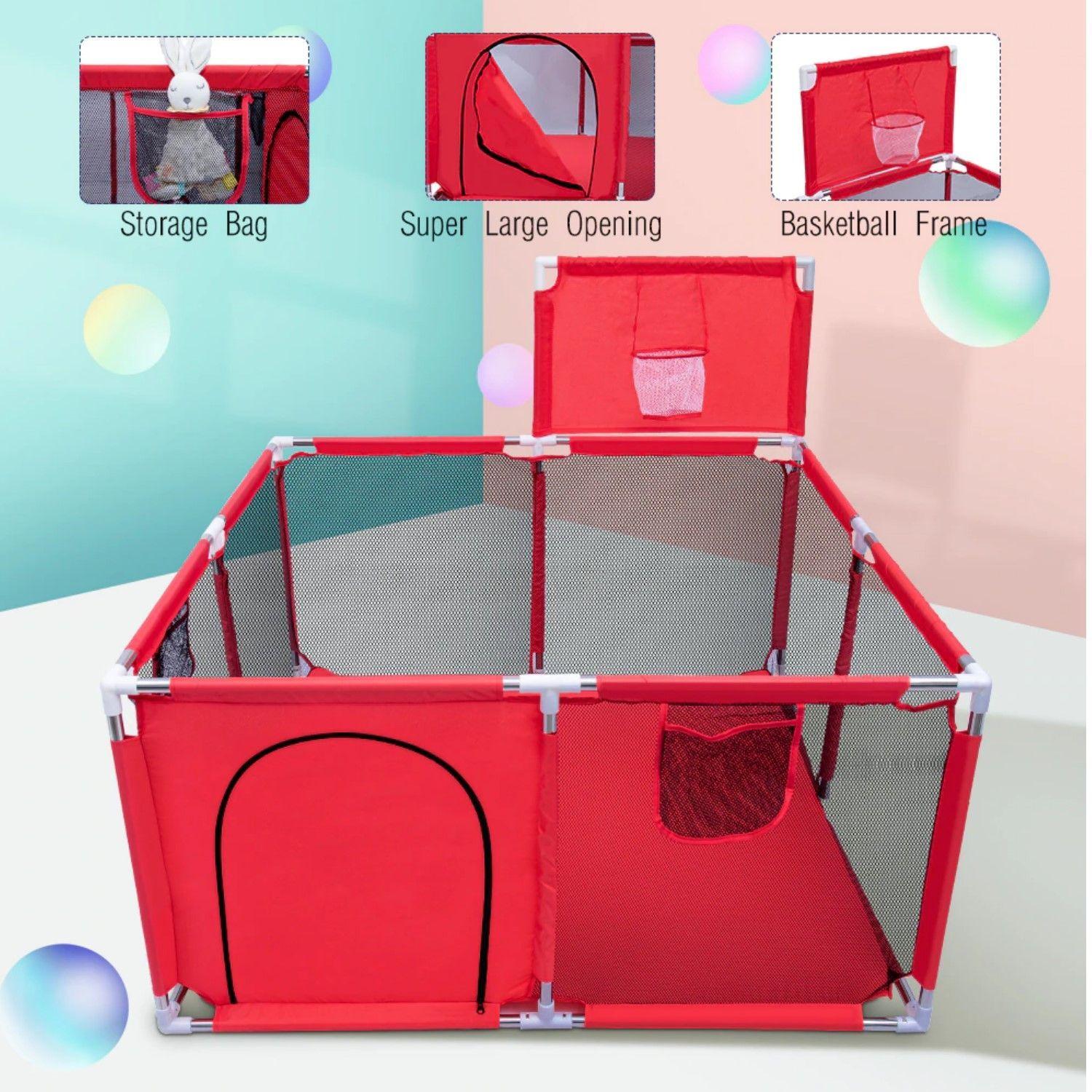 Corral de Seguridad Bebe 126cm Con Aro y Pelotitas Rojo-7