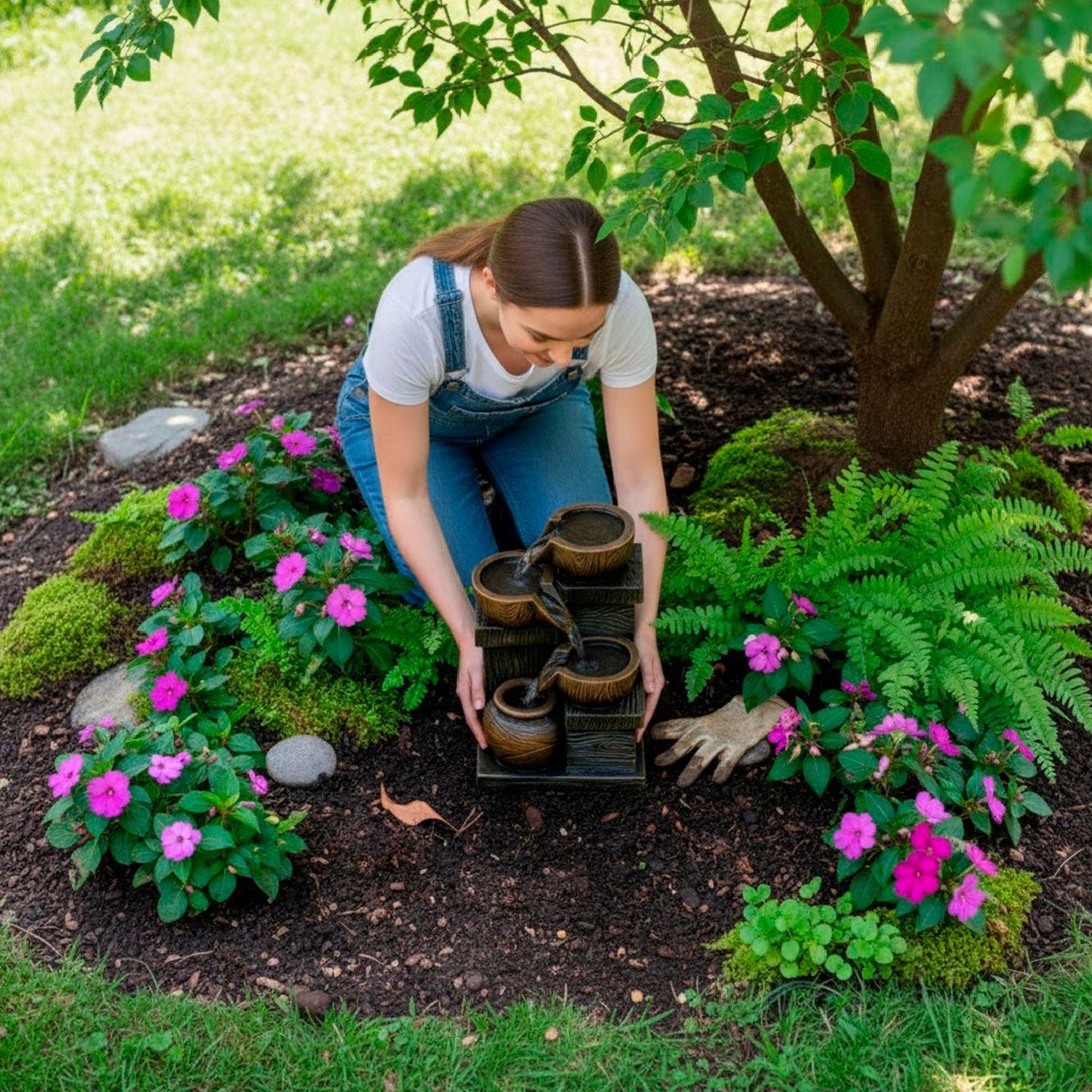 Decoración Cascada Cuenco Fuente de Escritorio 4 Niveles con Luces LED-3