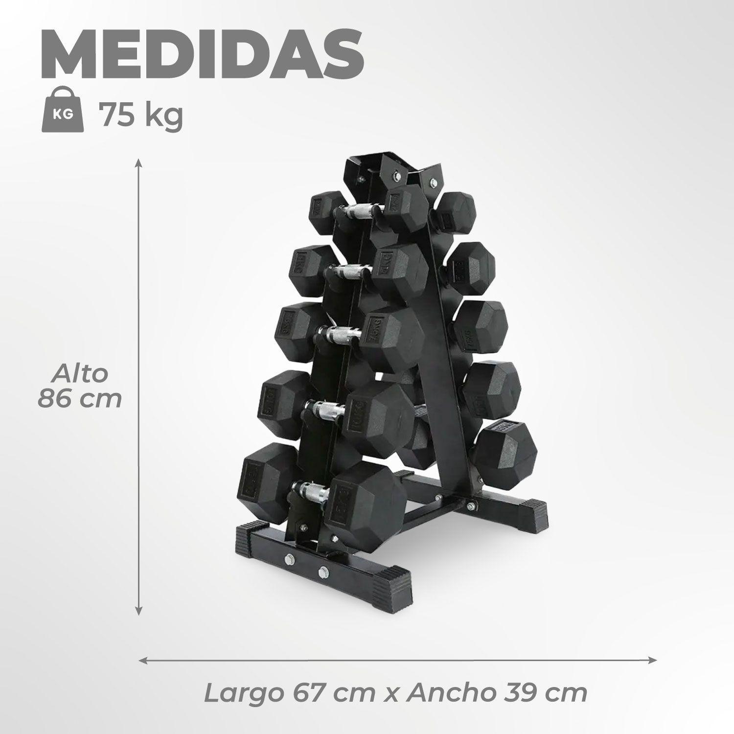 Set Mancuernas 75 Kilos Hexagonales + Rack Profesional-2