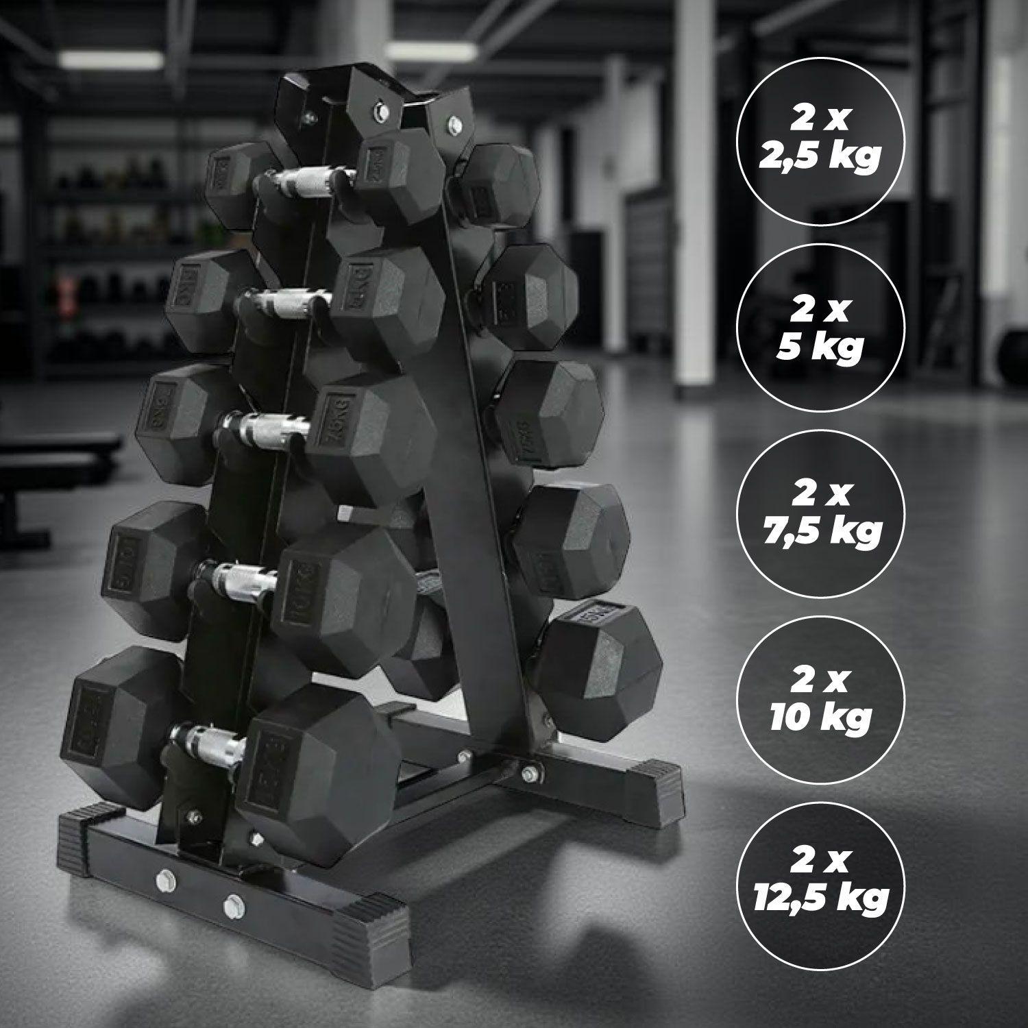 Set Mancuernas 75 Kilos Hexagonales + Rack Profesional-3