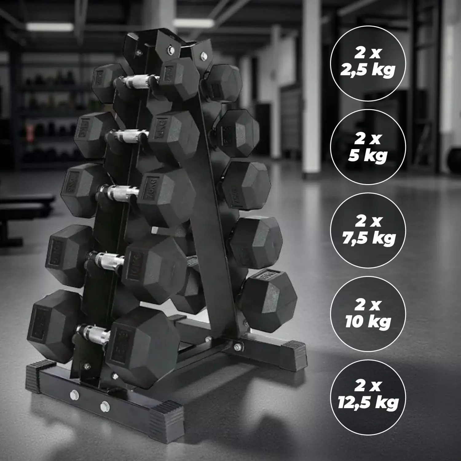 Set Mancuernas 75 Kilos Hexagonales + Rack Profesional-3