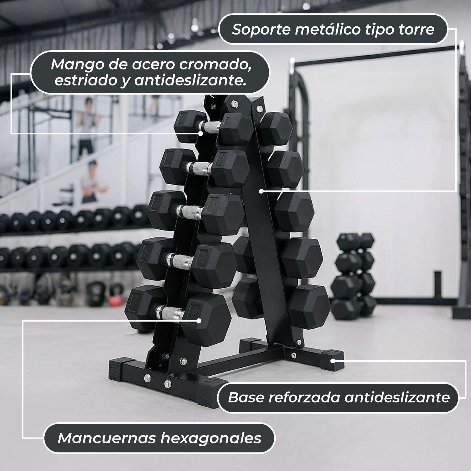 Set Mancuernas 75 Kilos Hexagonales + Rack Profesional-5