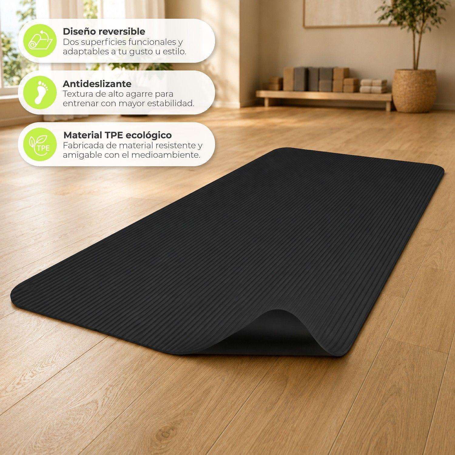 Mat Yoga Colchoneta 10 mm + Bolso y Correa Negro-3