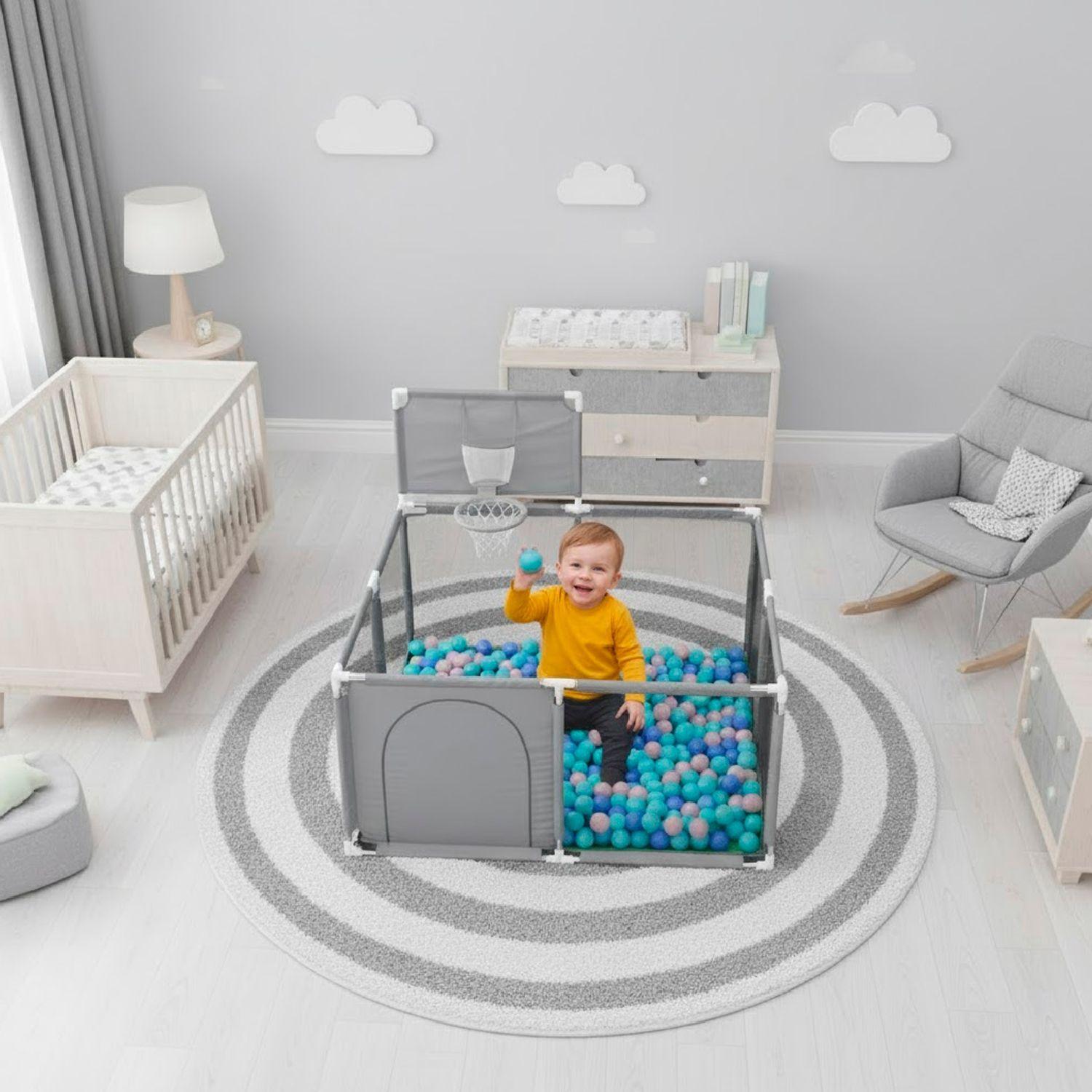 Corral de Seguridad Bebe Con Aro 126x126 Cm. Gris-3