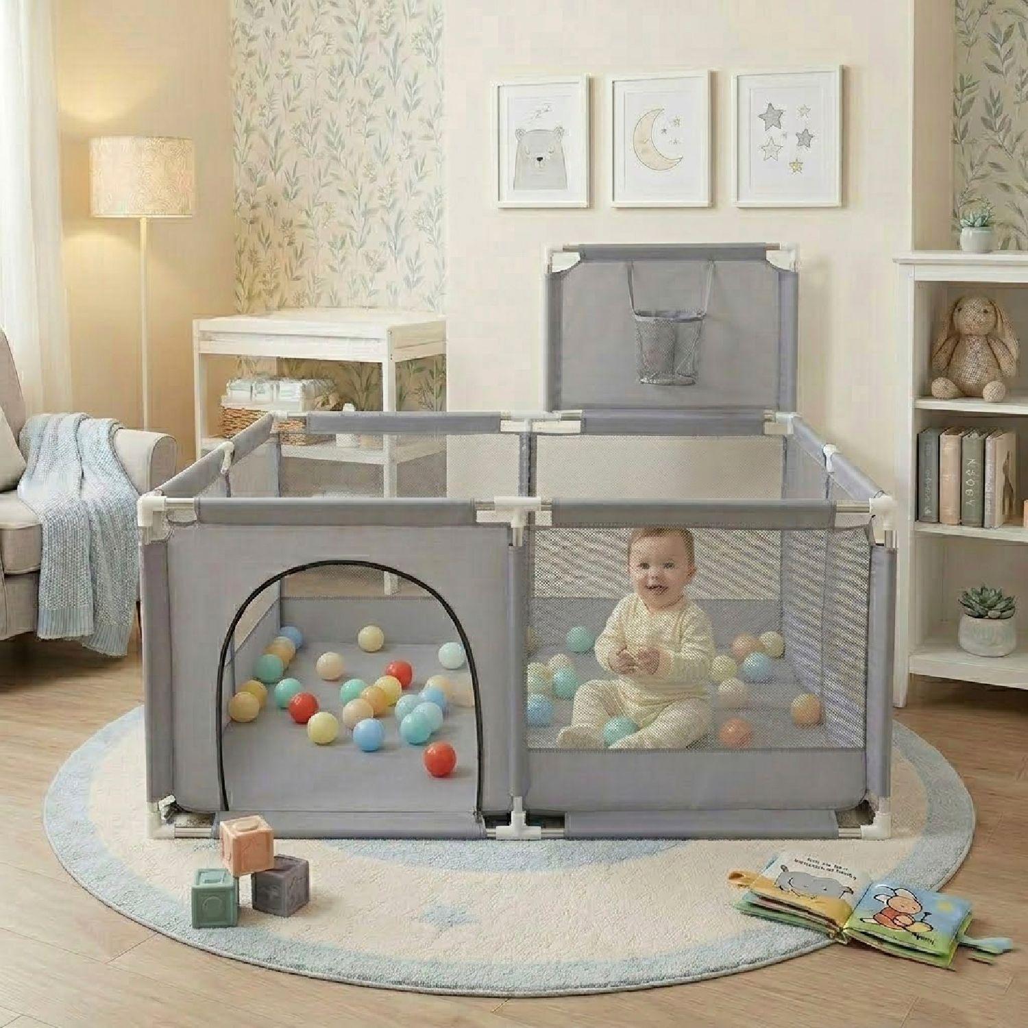 Corral de Seguridad Bebe Con Aro 126x126 Cm. Gris-4