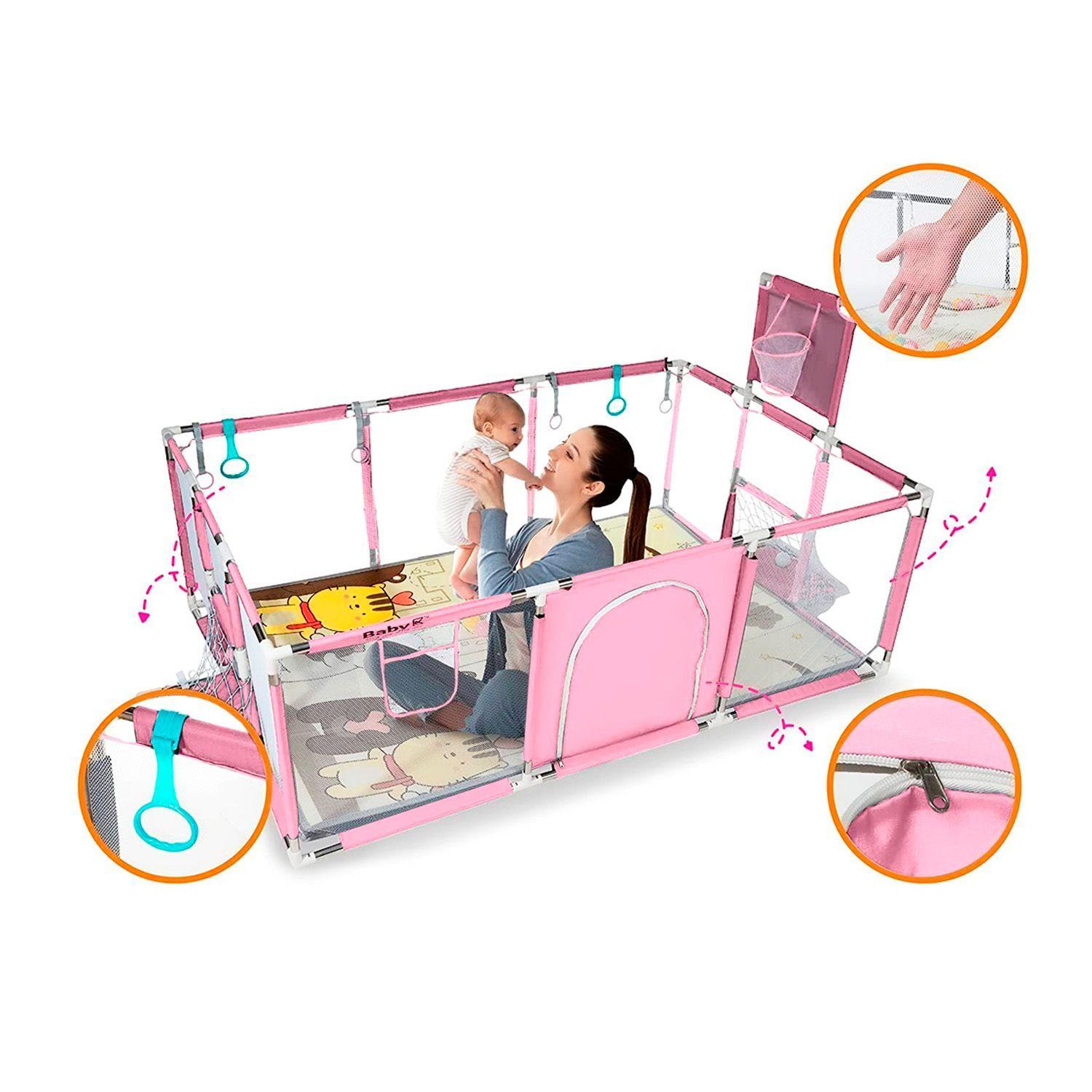 Corral de Seguridad Bebe 180cm Con Aro y Pelotitas Rosado-3