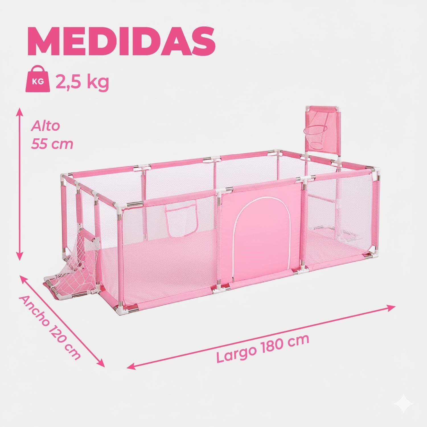 Corral de Seguridad Bebe 180cm Con Aro y Pelotitas Rosado-2