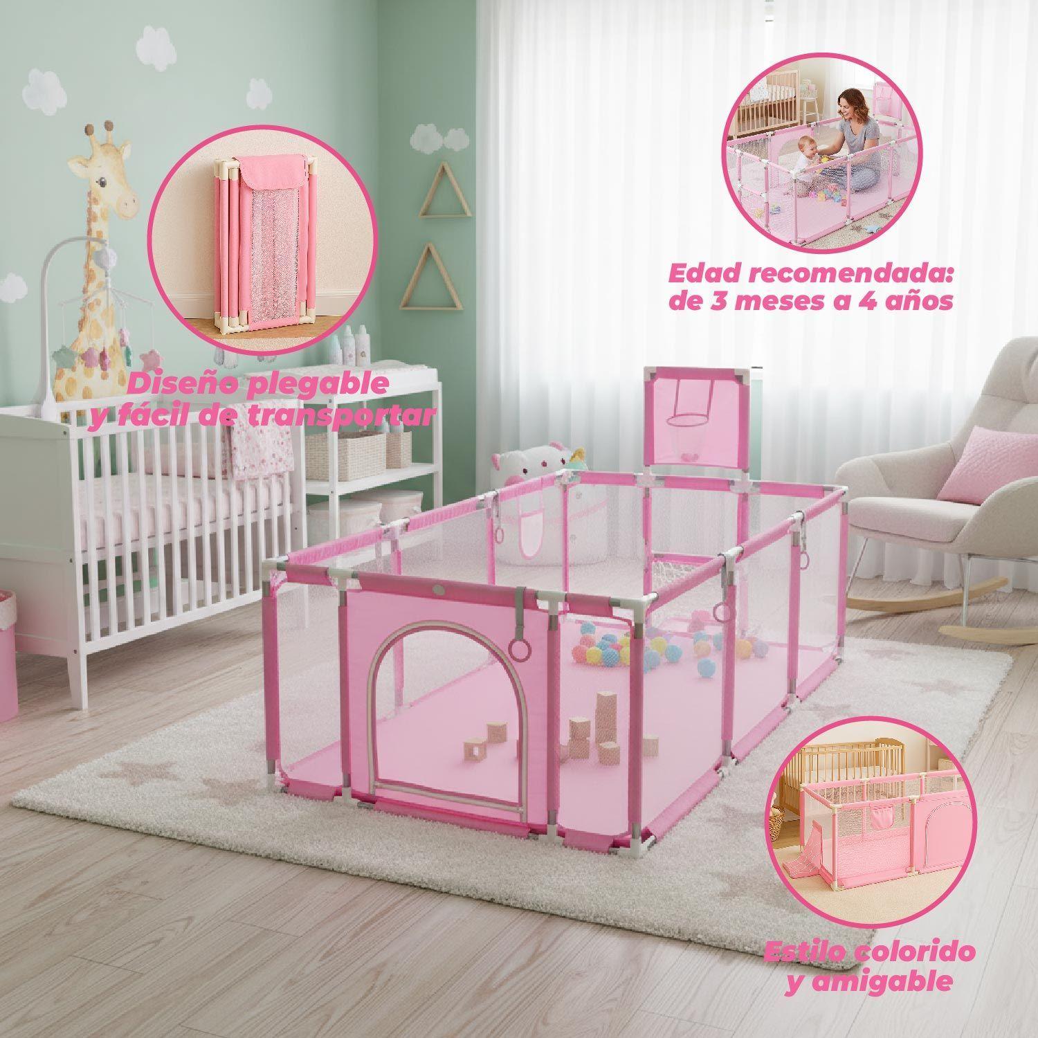 Corral de Seguridad Bebe 180cm Con Aro y Pelotitas Rosado-3