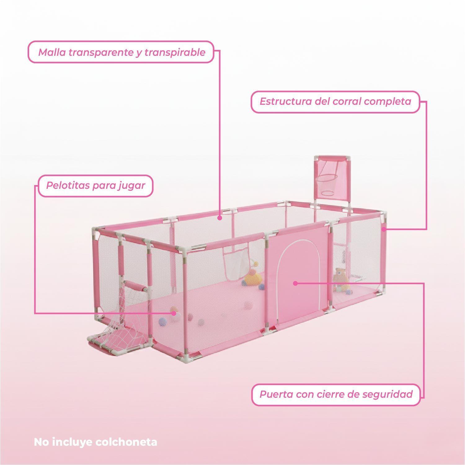 Corral de Seguridad Bebe 180cm Con Aro y Pelotitas Rosado-5