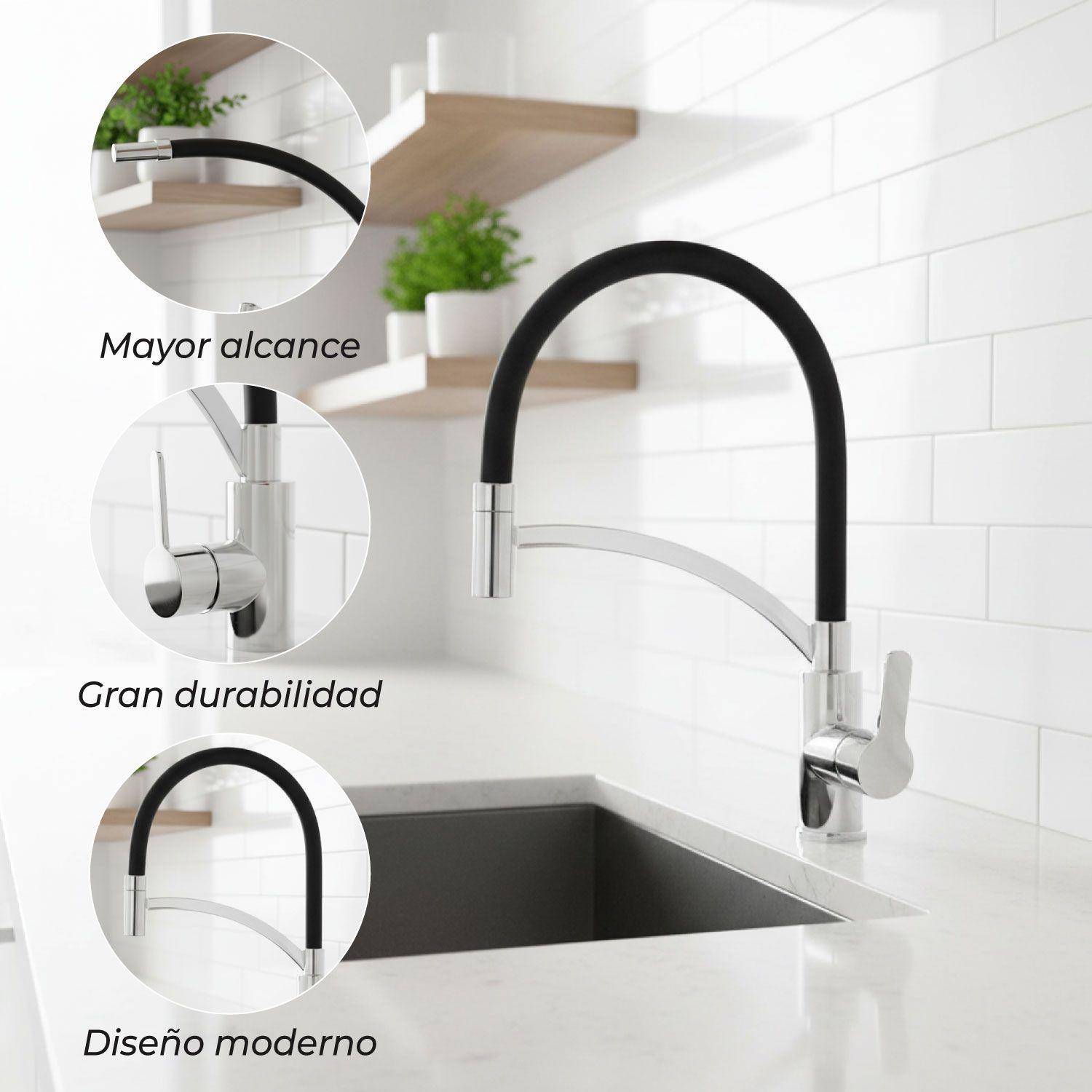 Llave Monomando Lavaplatos Cromada Flexible y Giratoria Deluxe-3