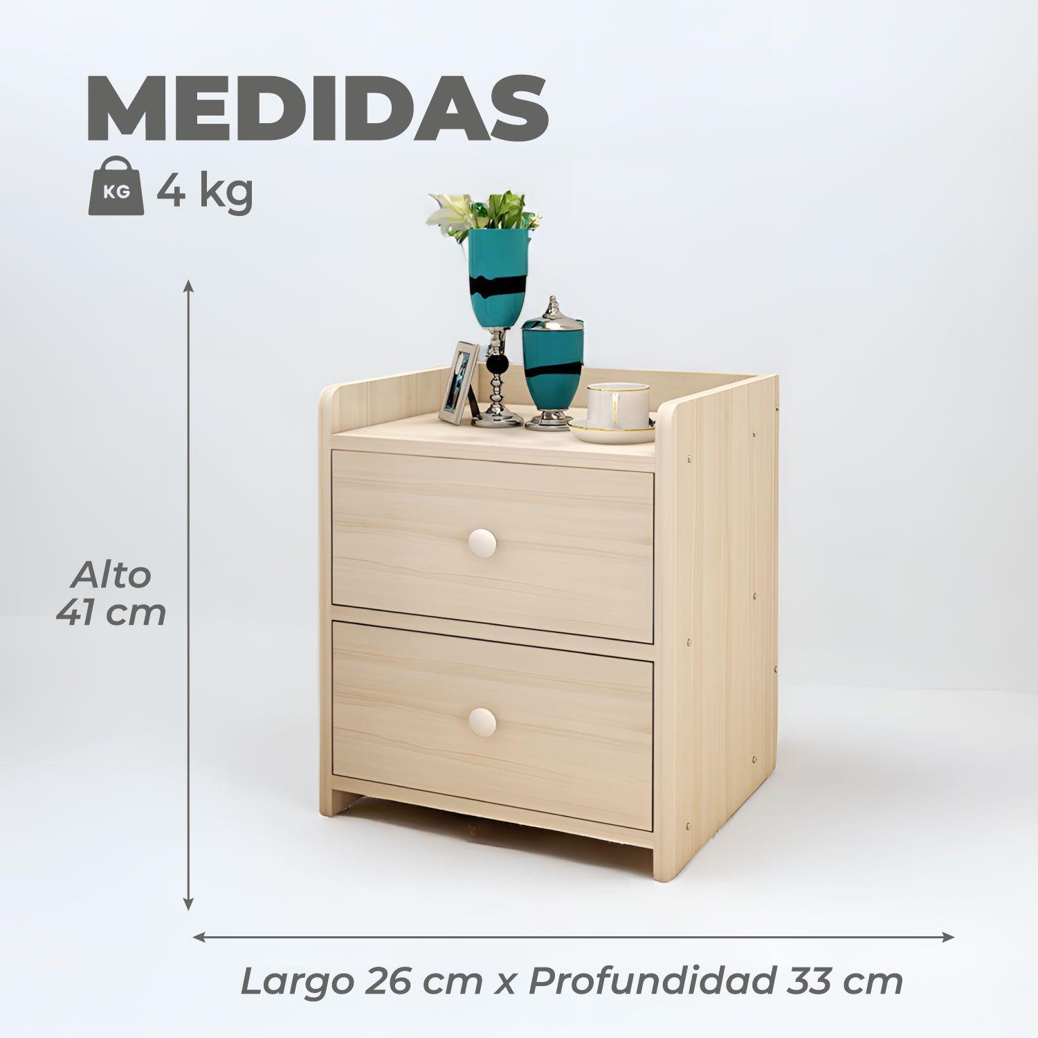   Velador Beige Cajonera 2 Niveles Con Cajones 41x26x33 Cm-2