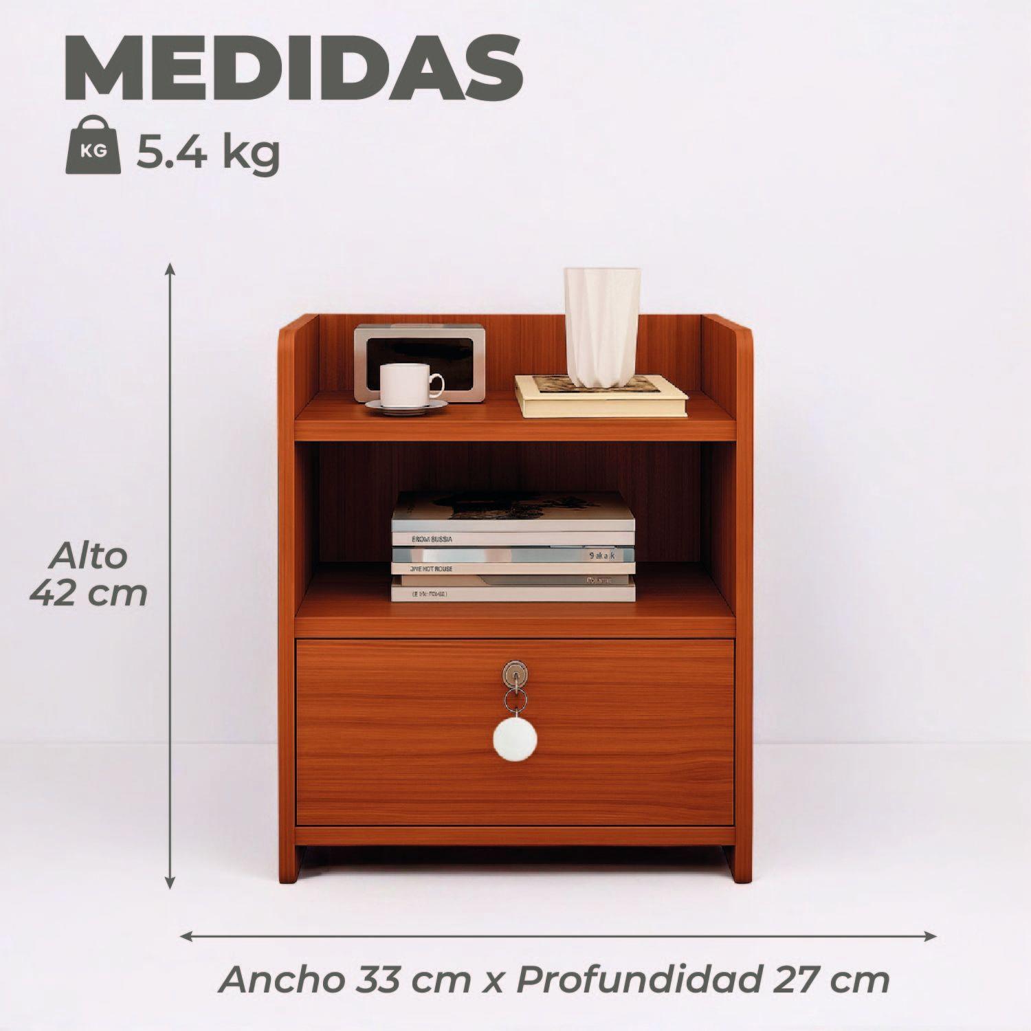 Velador Classic 2 Niveles 1 Cajon + Llave 42x33x27 Cm-2