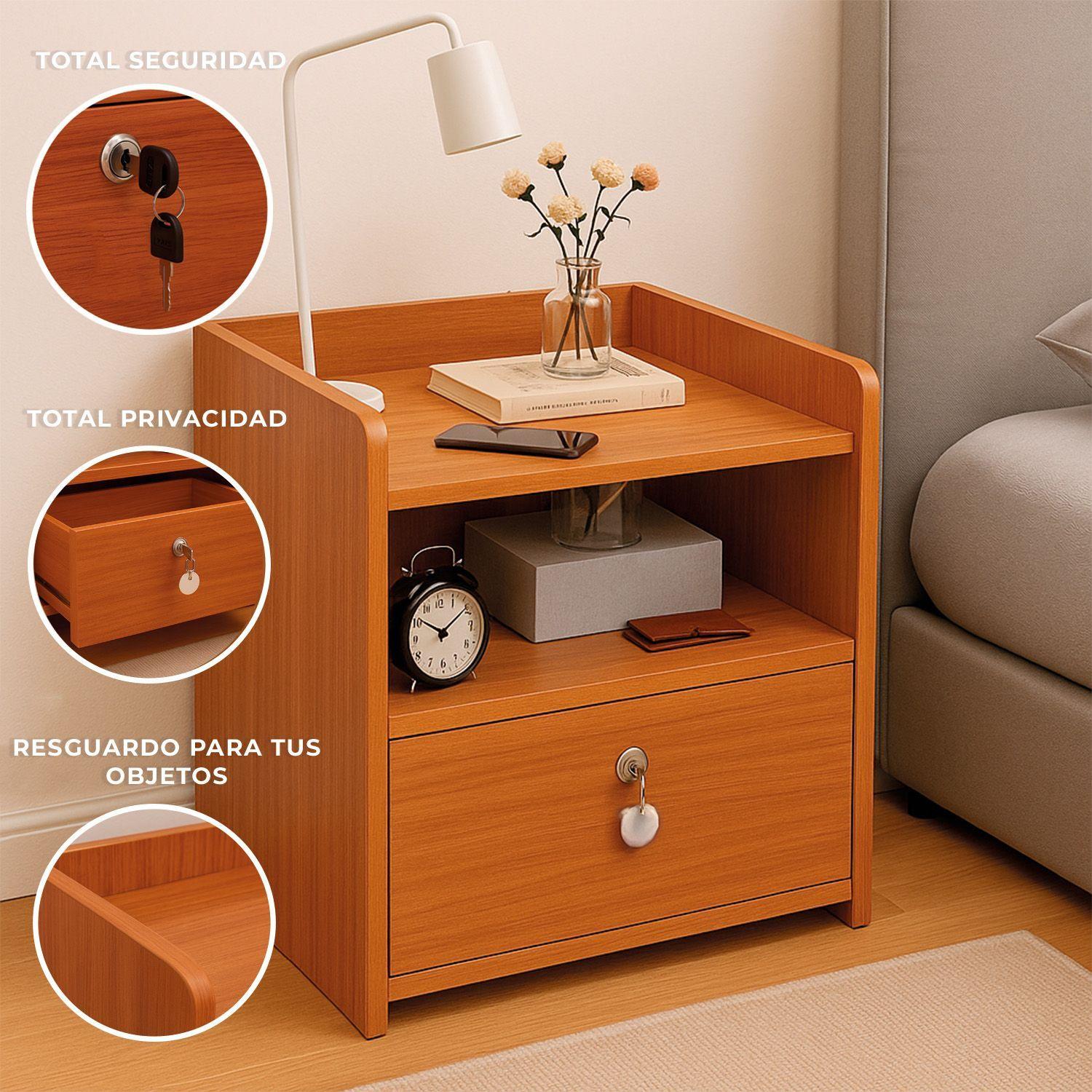 Velador Classic 2 Niveles 1 Cajon + Llave 42x33x27 Cm-3