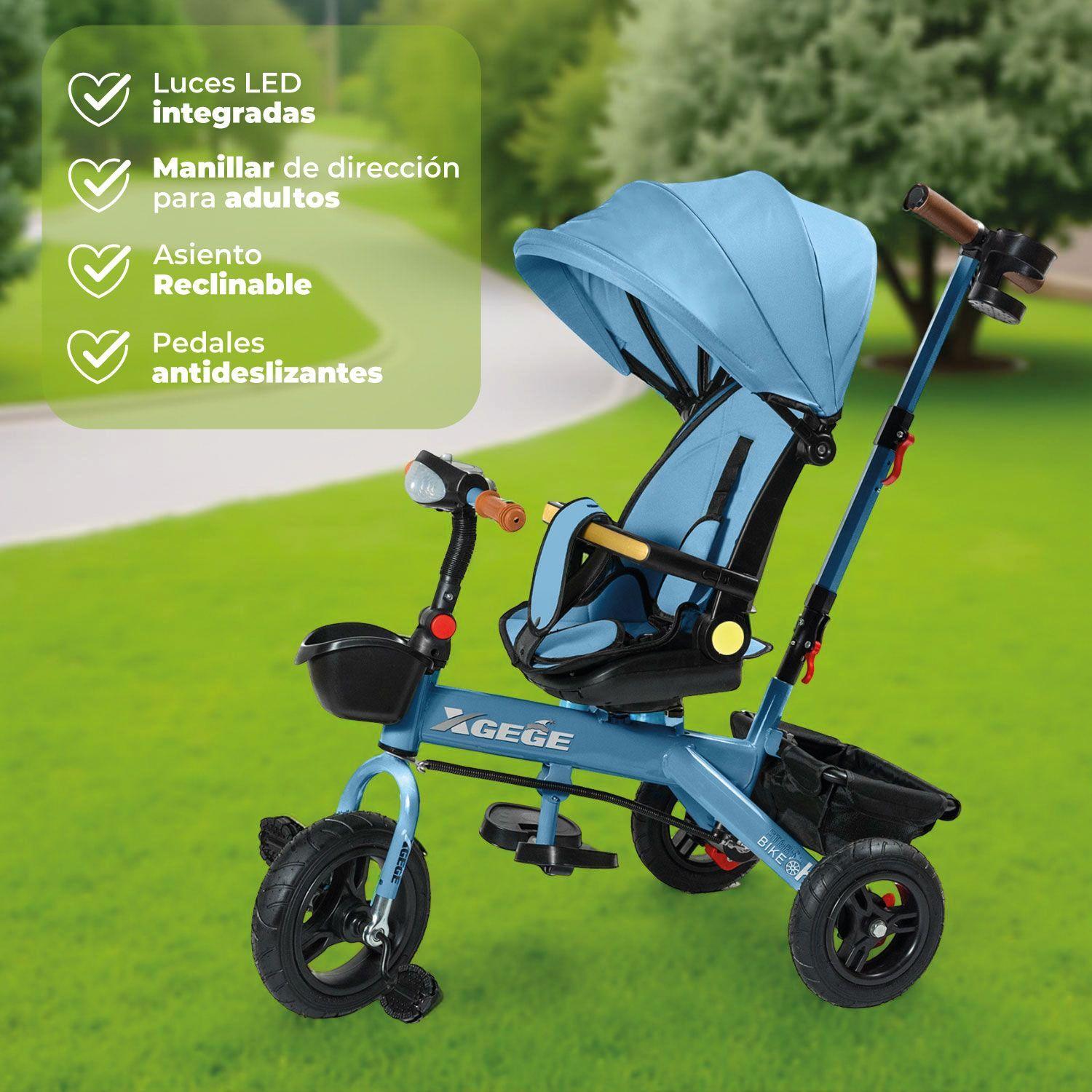 Coche Triciclo Paseo Con Foco 360º Reclinable 4 en 1-3