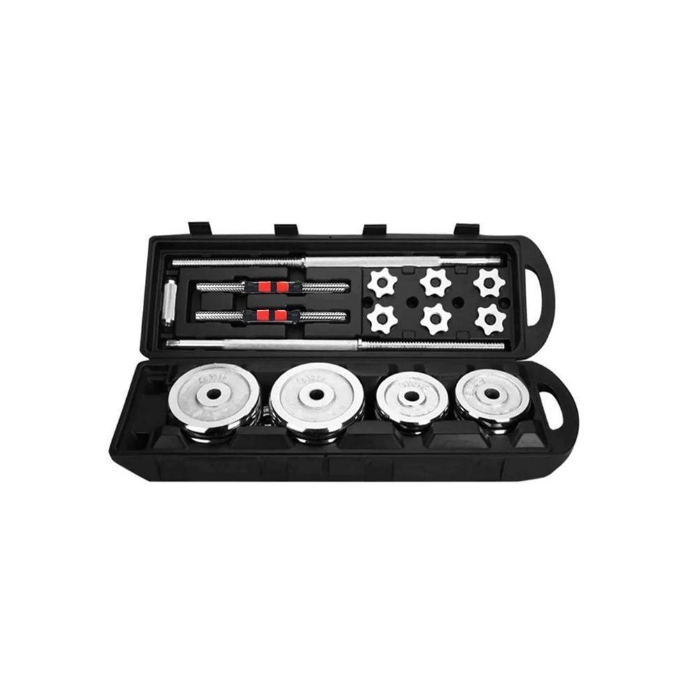 Juego Mancuernas 50 kg  Discos Cromados Barra y Maletin-0