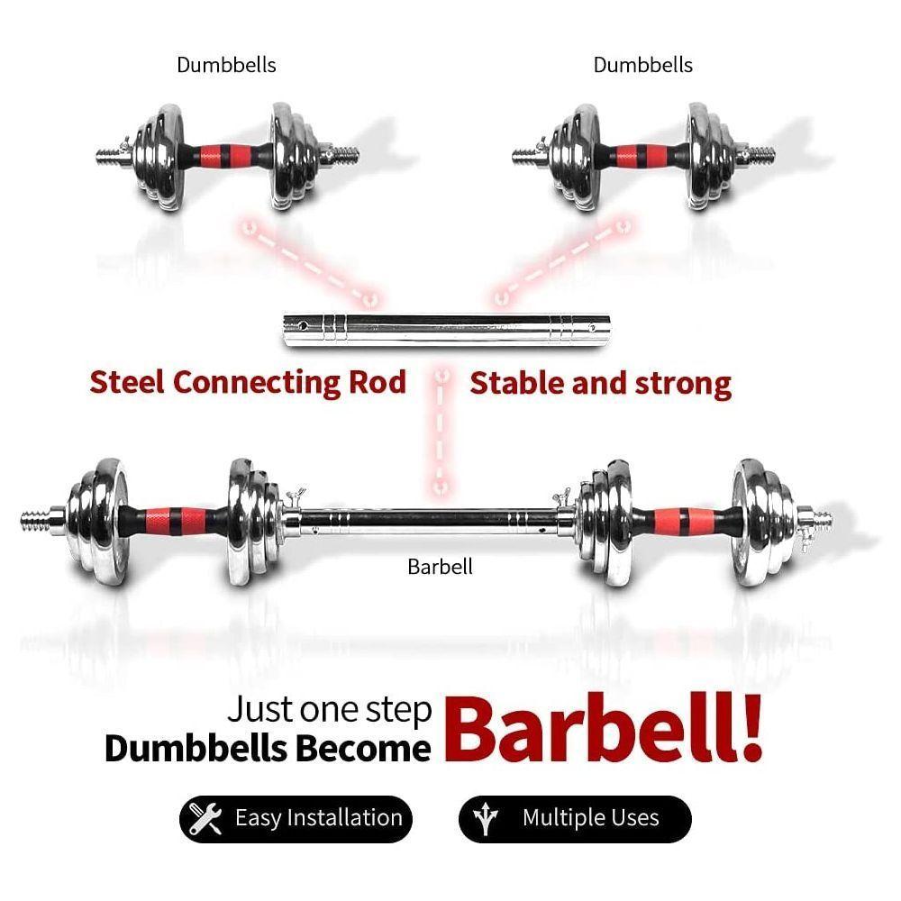 Juego Mancuernas 50 kg  Discos Cromados Barra y Maletin-3