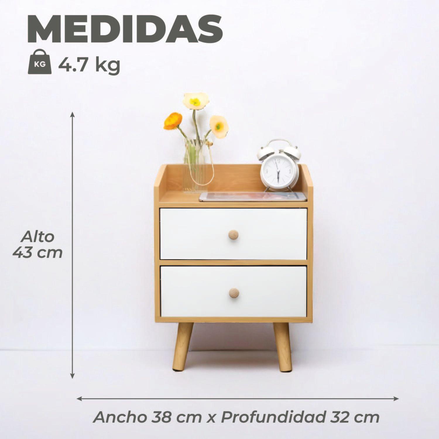 Velador Bicolor Nordico 2 Cajones 43x38x32 Cm-2