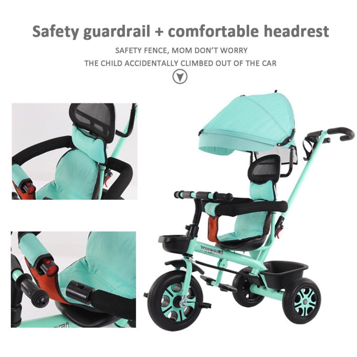 Coche Triciclo Infantil 4 En 1 Verde-4