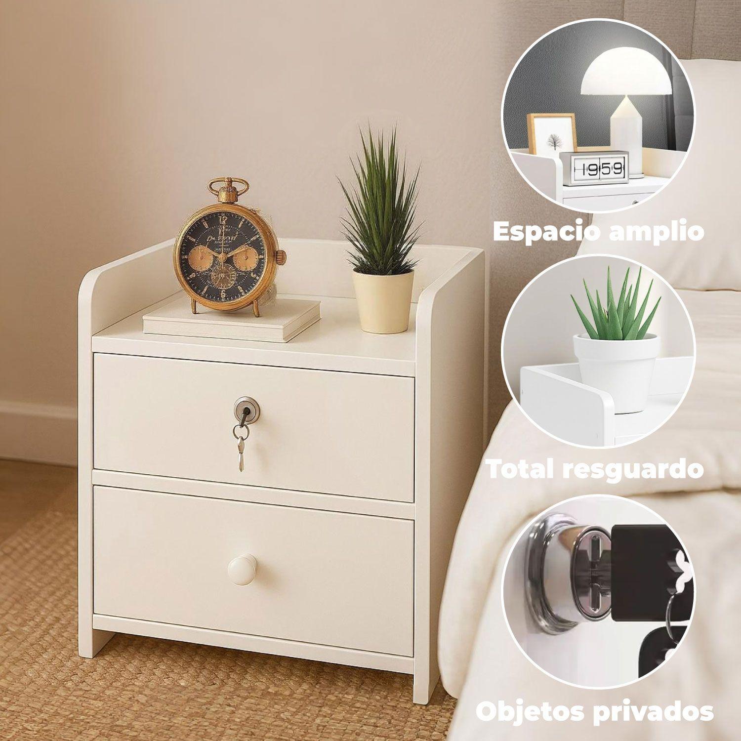 Velador Moderno 2 Cajones con Llave 40x32x26 Cm-3