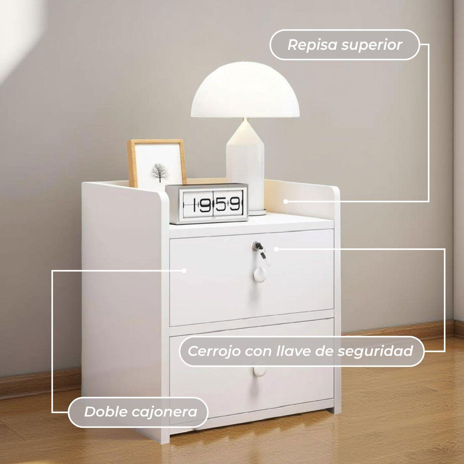 Velador Moderno 2 Cajones con Llave 40x32x26 Cm-5