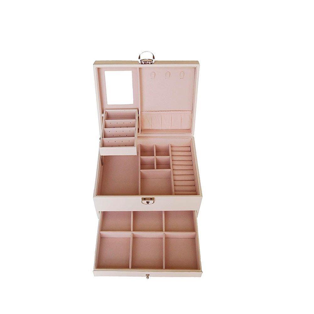 Caja Organizadora Joyero 2 Pisos Con Llave Blanco-2