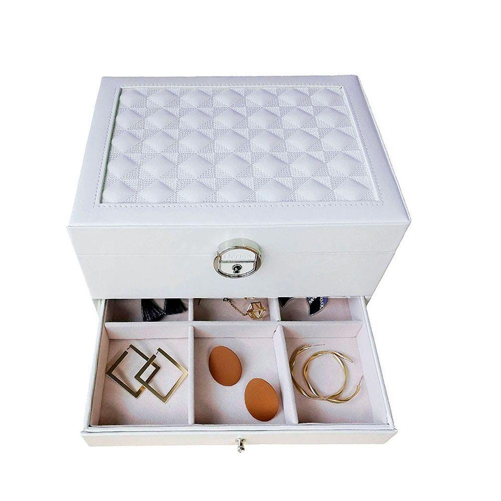 Caja Organizadora Joyero 2 Pisos Con Llave Blanco-3
