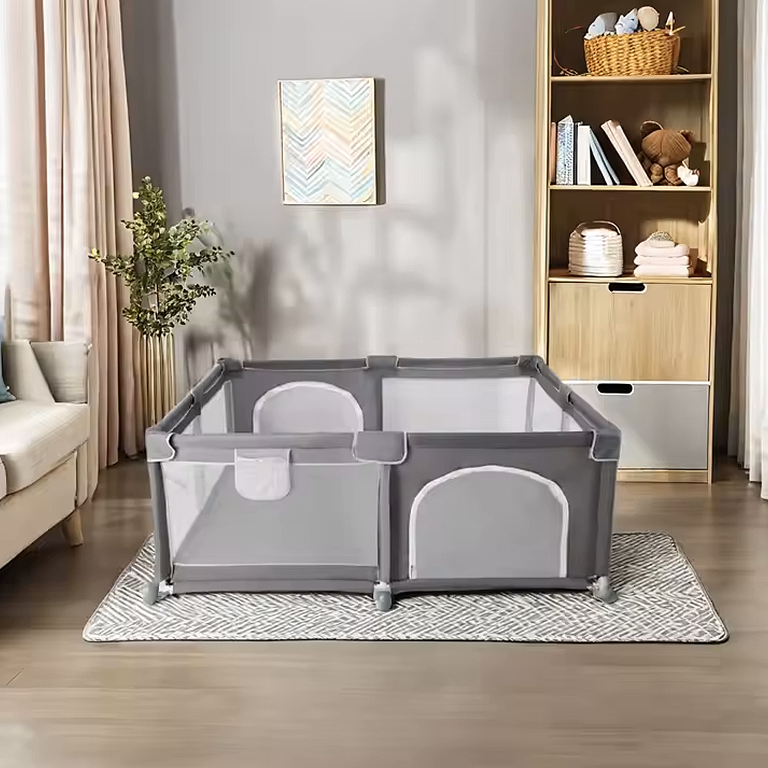 Corral de Seguridad Bebe 120cm Cuadrado Gris-4