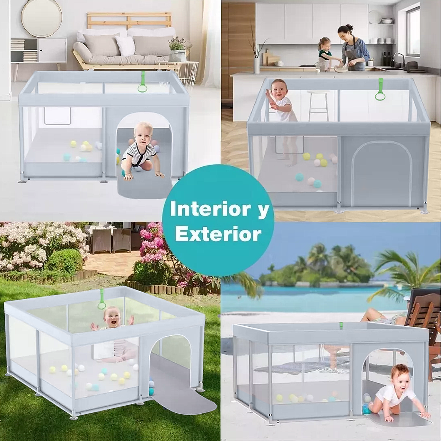 Corral de Seguridad Bebe 120cm Cuadrado Gris-5