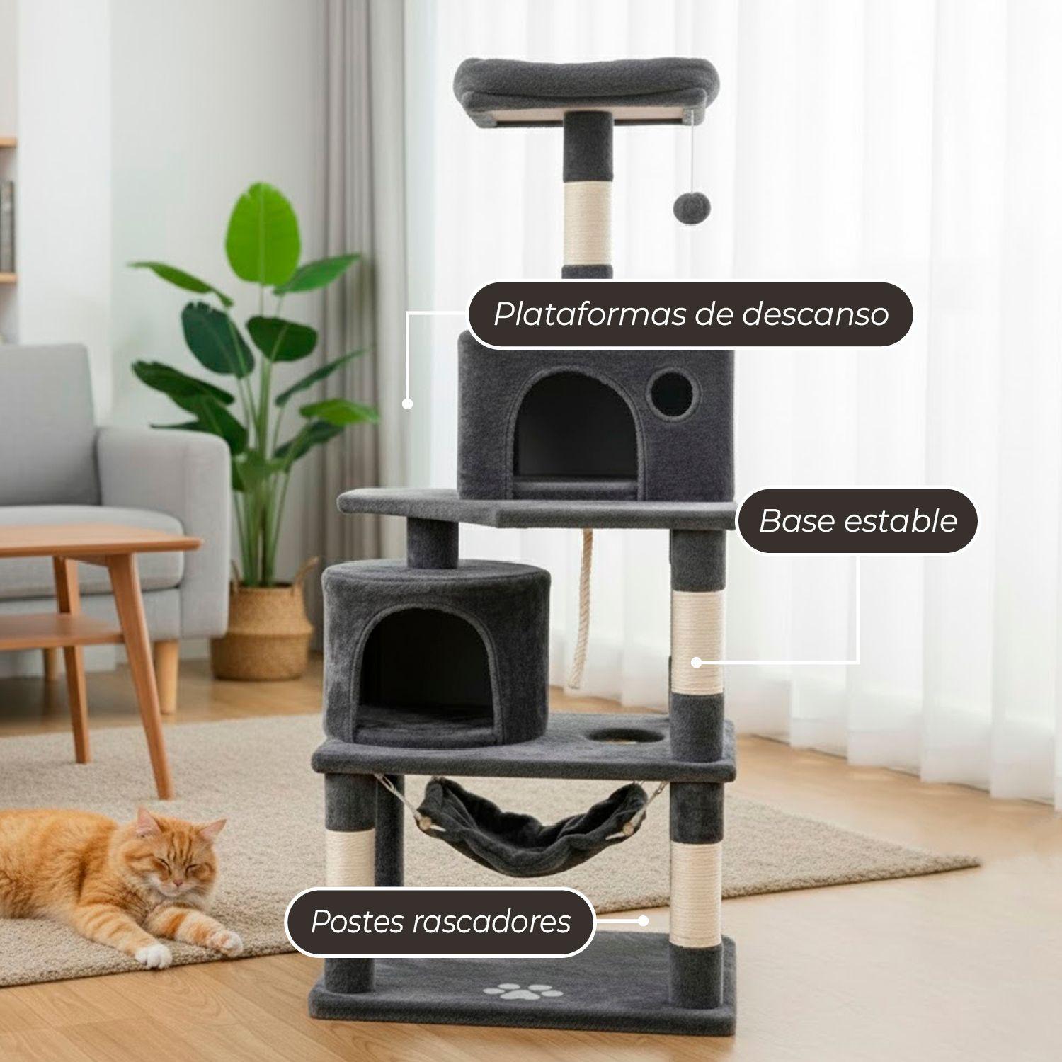Rascador Gatos Tipo Torre 145cm Mas Hamaca Arbol Terciopelo-4