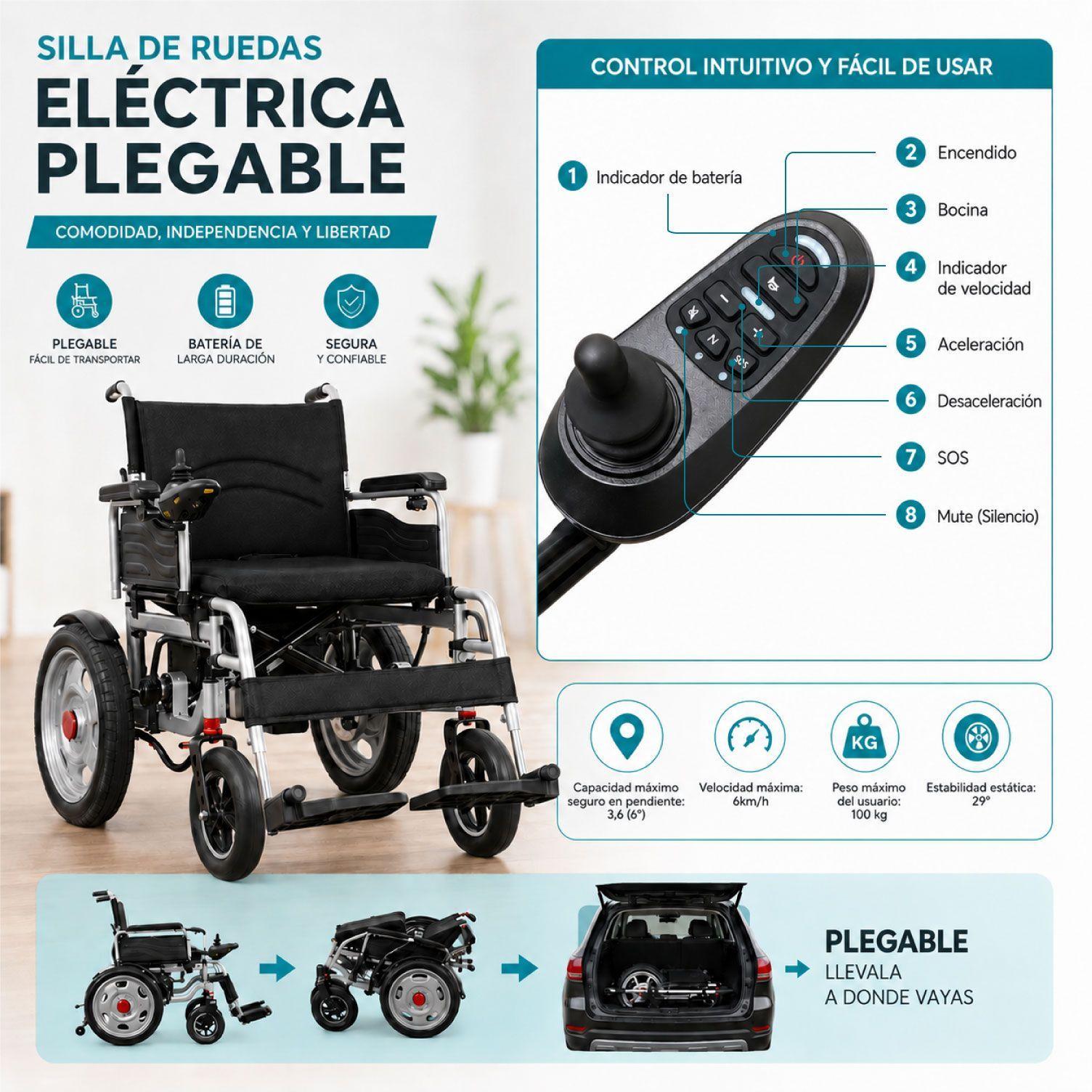 Silla De Ruedas Eléctrica Plegable Para Adulto Con Joystick-3